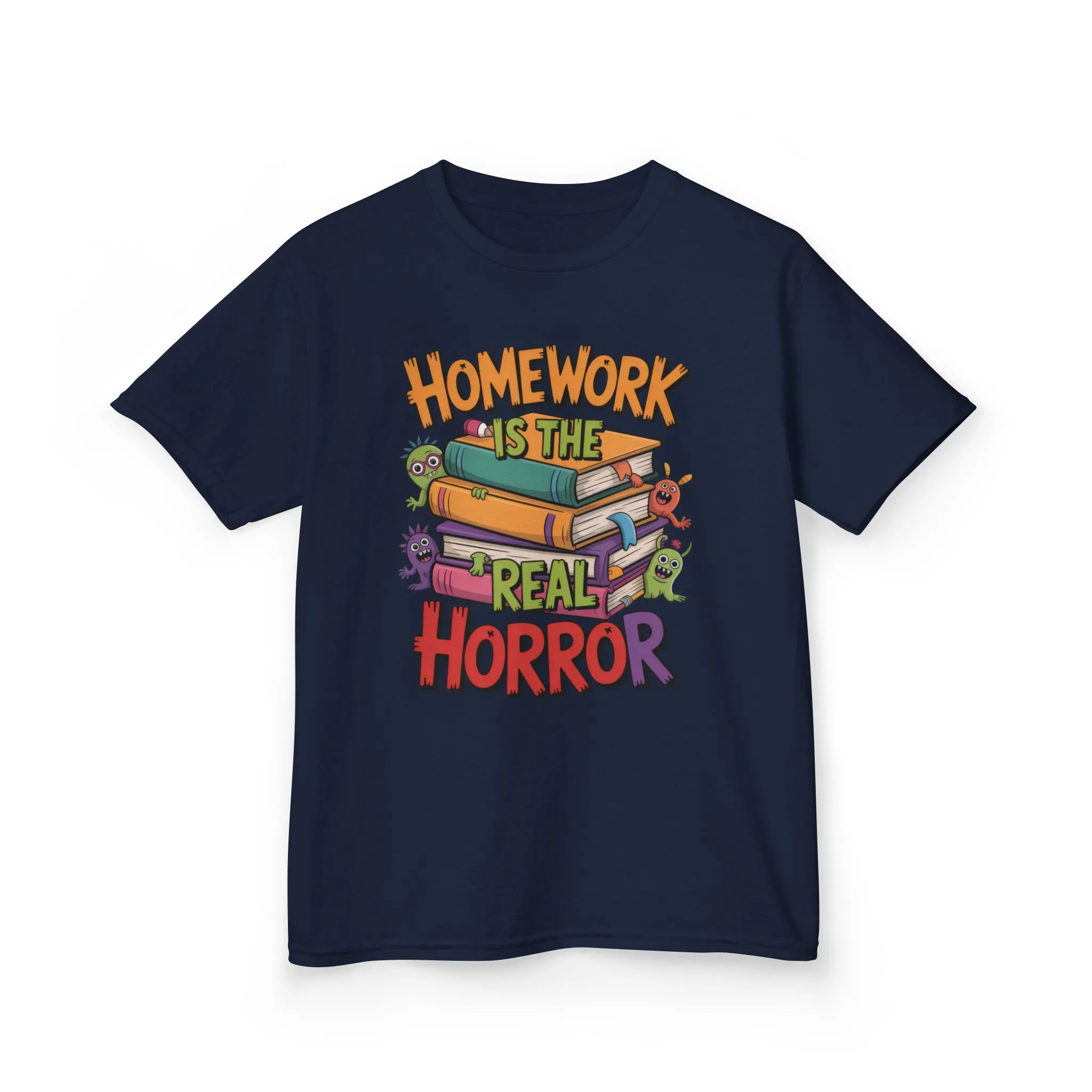 Kids Funny Homework Tee, Cute Monster School Shirt, Homework Is the Real Horror, Back to School Gift for Boys & Girls, Kids Halloween Tee - Image 13