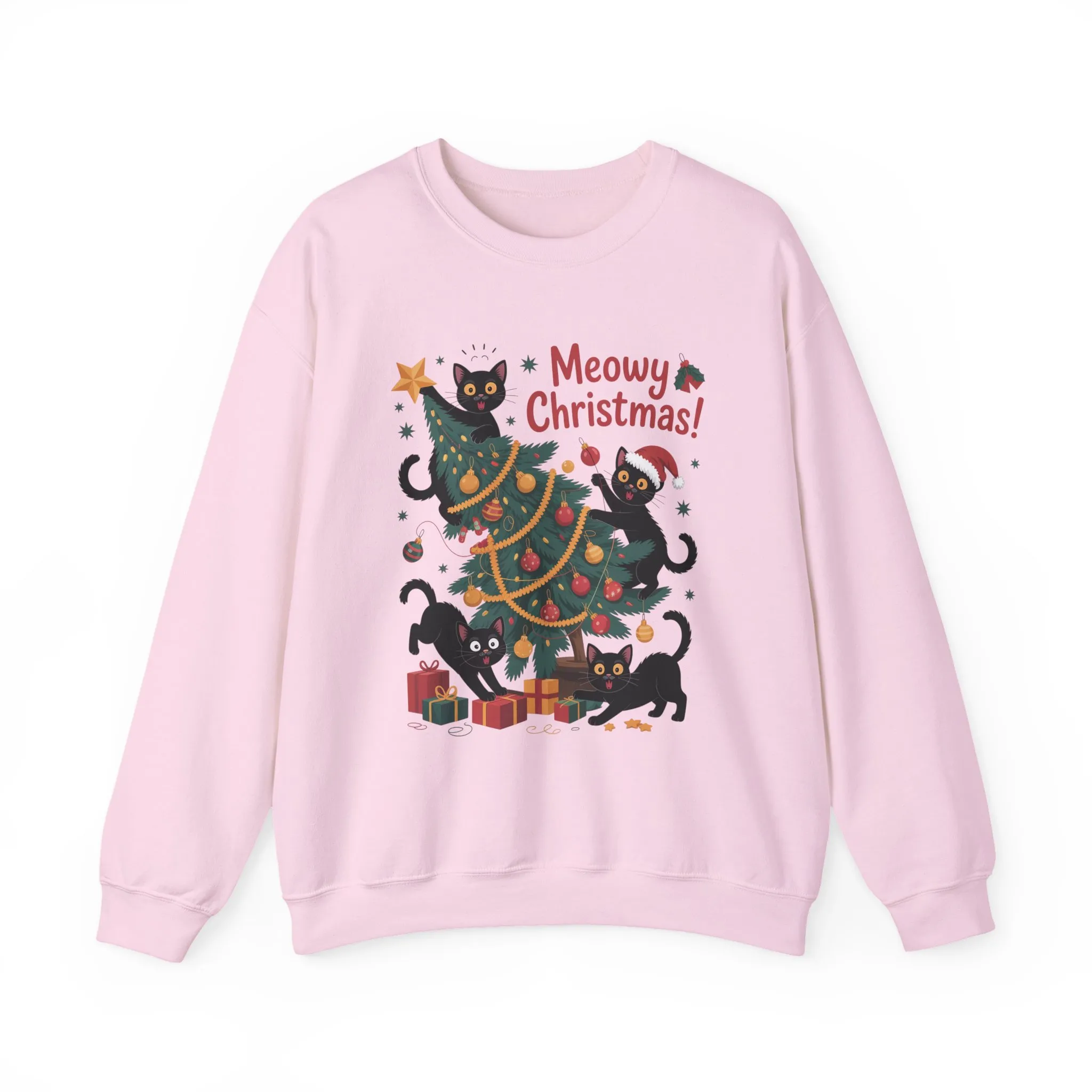 Black Cats Christmas Tree Sweatshirt, Funny Cat Lover Holiday Sweater, Cute Christmas Cat Chaos Jumper - Image 22