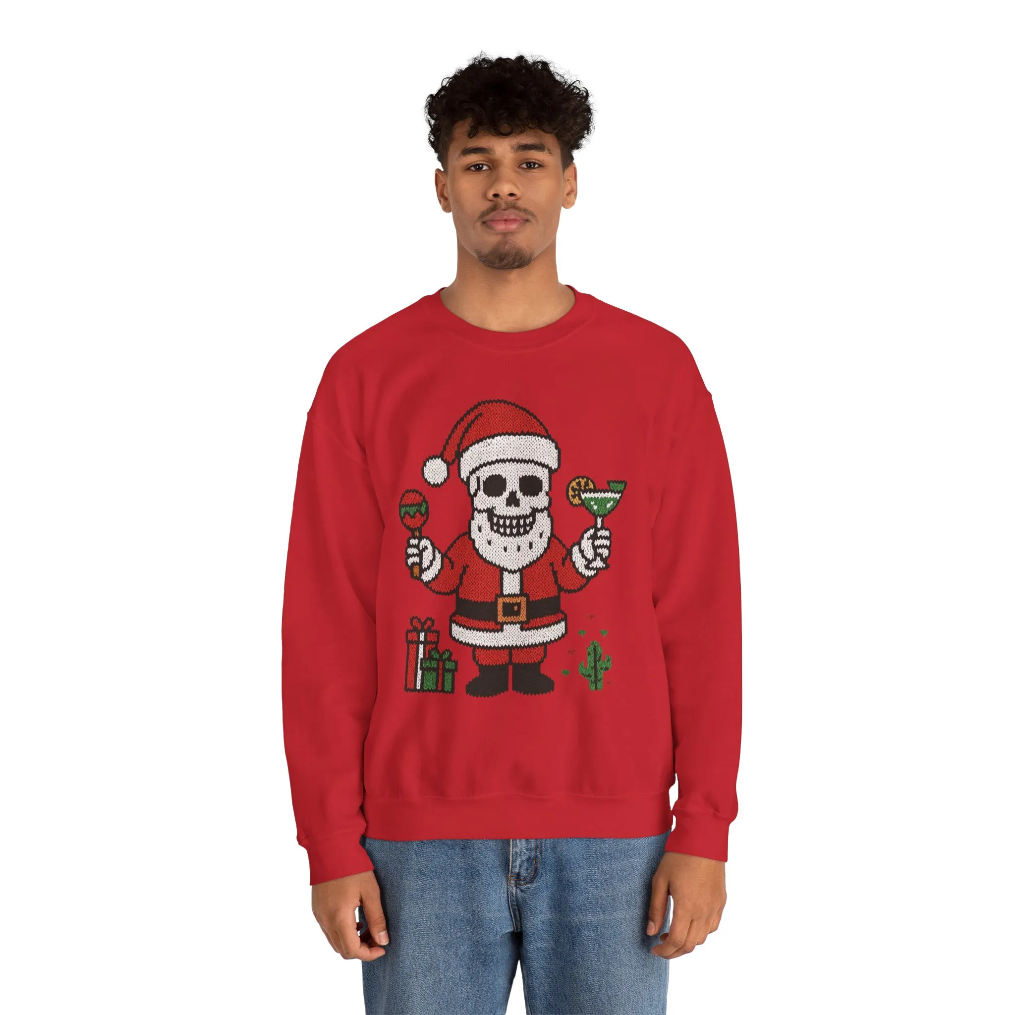 Funny Santa Skull Christmas Men's Sweatshirt, Holiday Margarita Pullover - Image 26