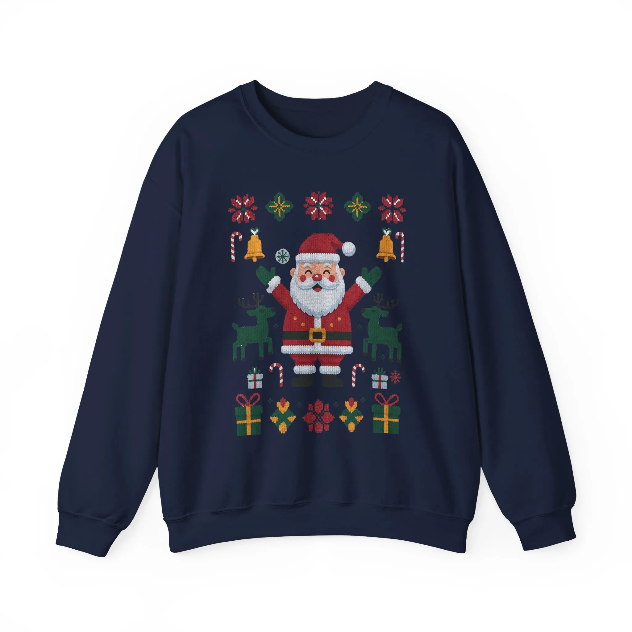 Santa Christmas Sweatshirt, Cute Reindeer Holiday Jumper, Nordic Style Ugly Christmas Sweater for Women - Image 2