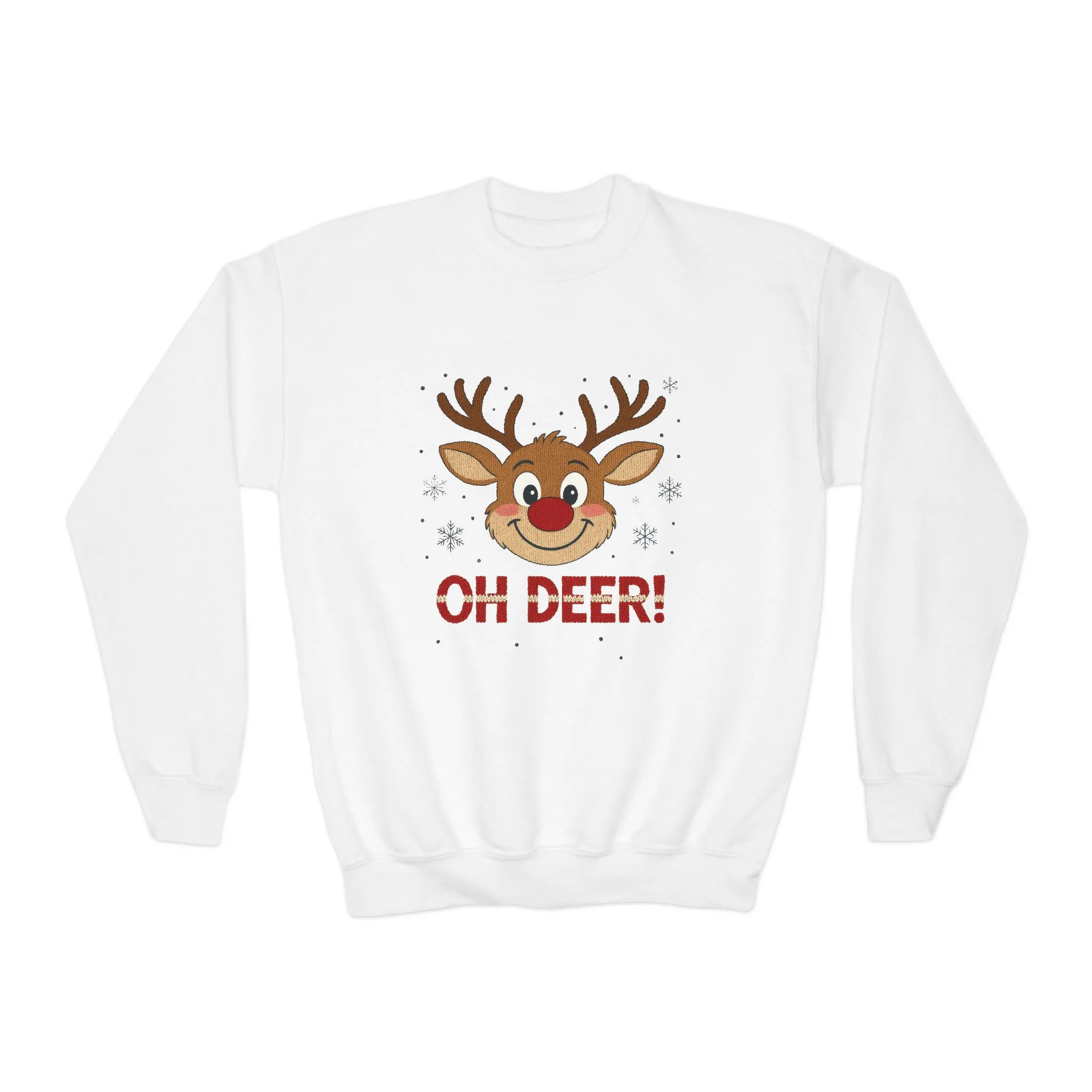 Girls Oh Deer Christmas Sweatshirt, Cute Reindeer Holiday Pullover, Youth Crewneck Sweatshirt - Image 3
