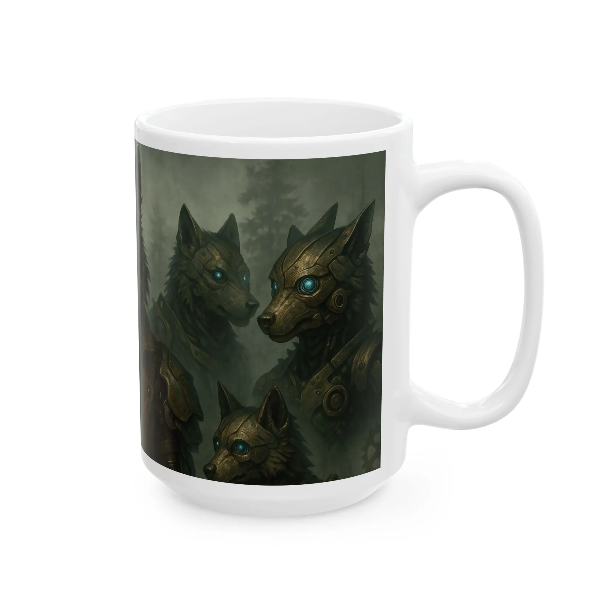 Mug (15oz),Steampunk Wolf Mug, Mechanical Cyber Wolf Coffee Cup, Industrial Fantasy Gear Art Gift, Futuristic Animal Design for Him - Image 4
