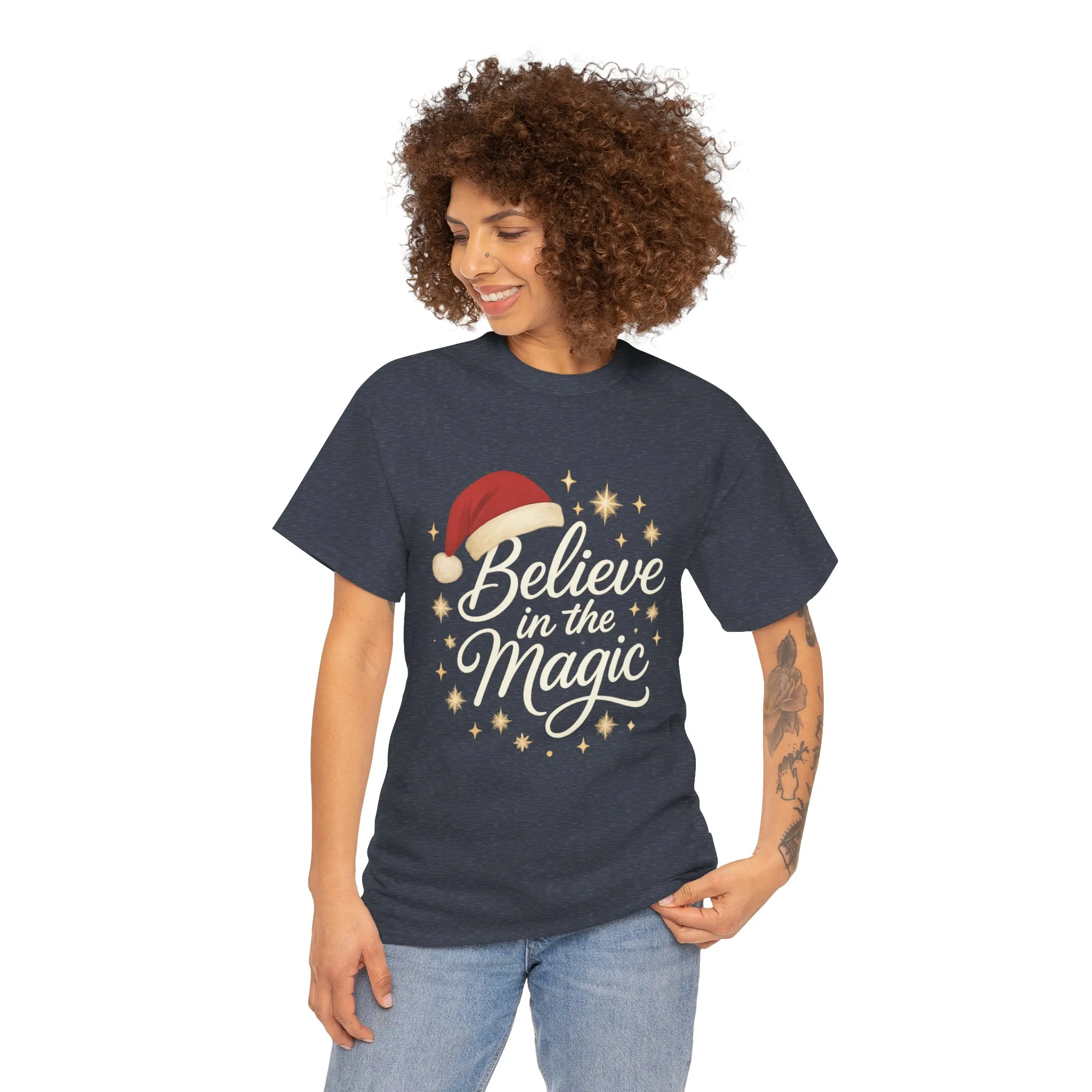 Believe in the Magic Christmas Women's Shirt, Santa Hat Holiday Tee - Image 20