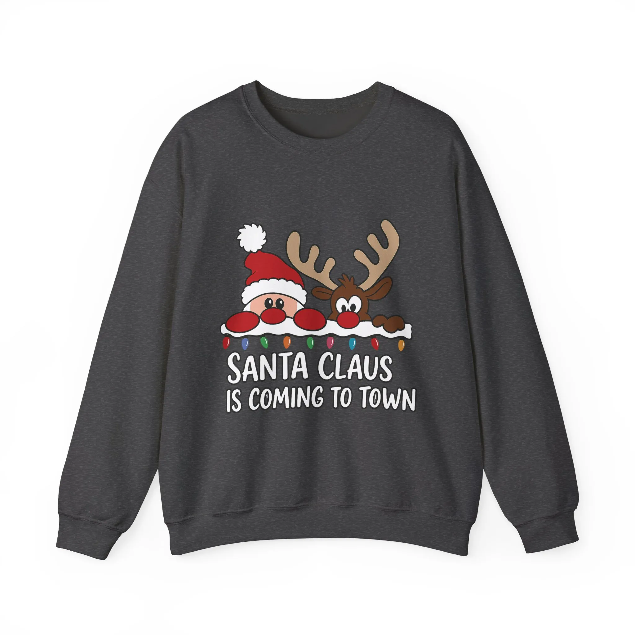 Santa Claus Is Coming to Town Women's Christmas Sweatshirt, Cute Santa - Reindeer Holiday Jumper - Image 3