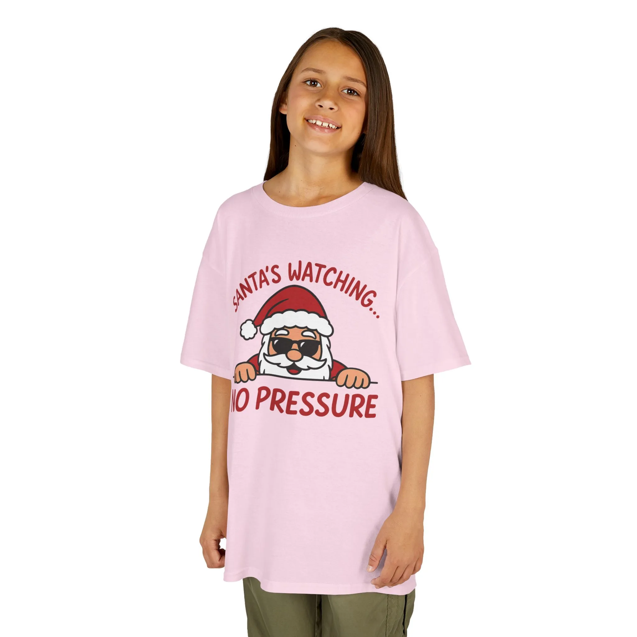 Santa's Watching No Pressure Kids Christmas T-Shirt, Funny Holiday Tee for Youth - Image 20