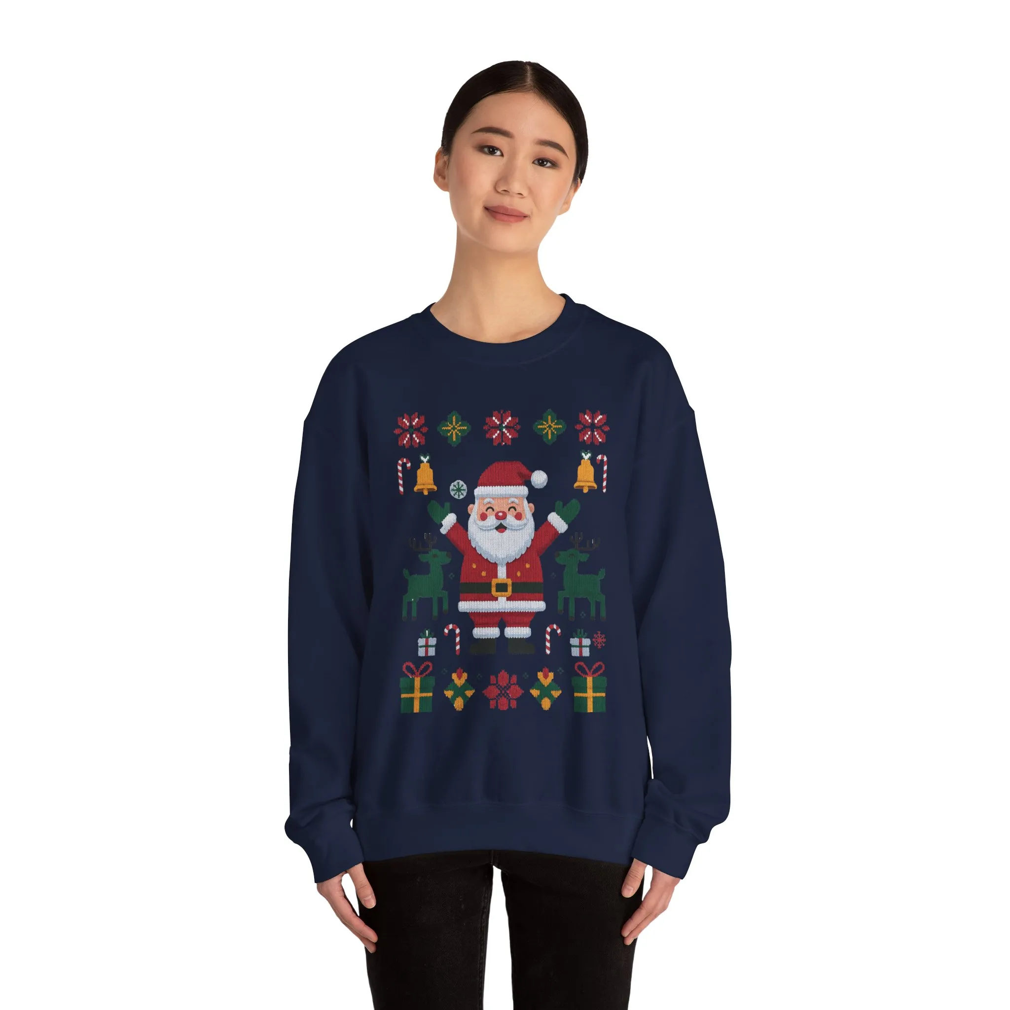 Santa Christmas Sweatshirt, Cute Reindeer Holiday Jumper, Nordic Style Ugly Christmas Sweater for Women - Image 3