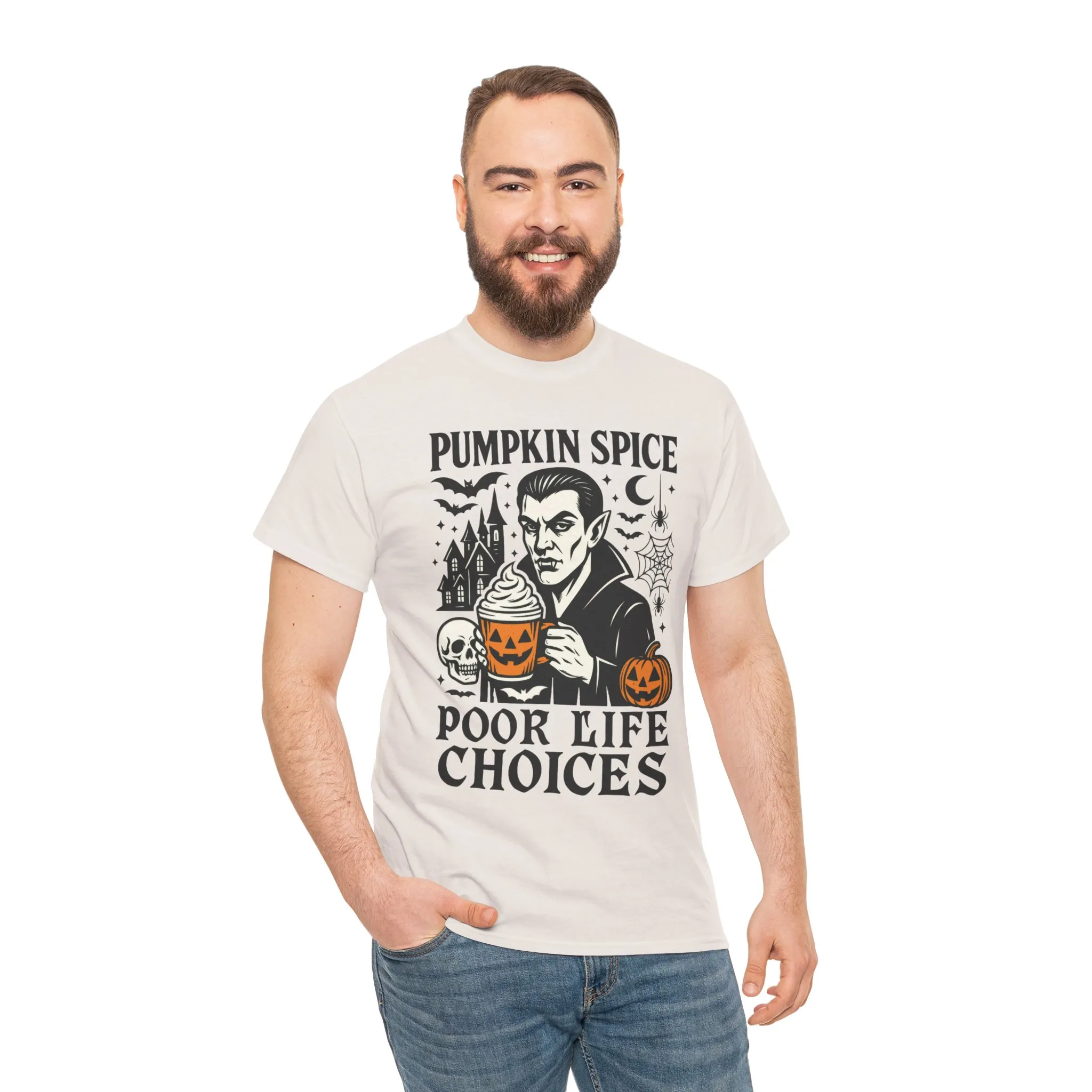Pumpkin Spice Poor Life Choices Men's T-Shirt, Funny Vampire Coffee Halloween Graphic Tee