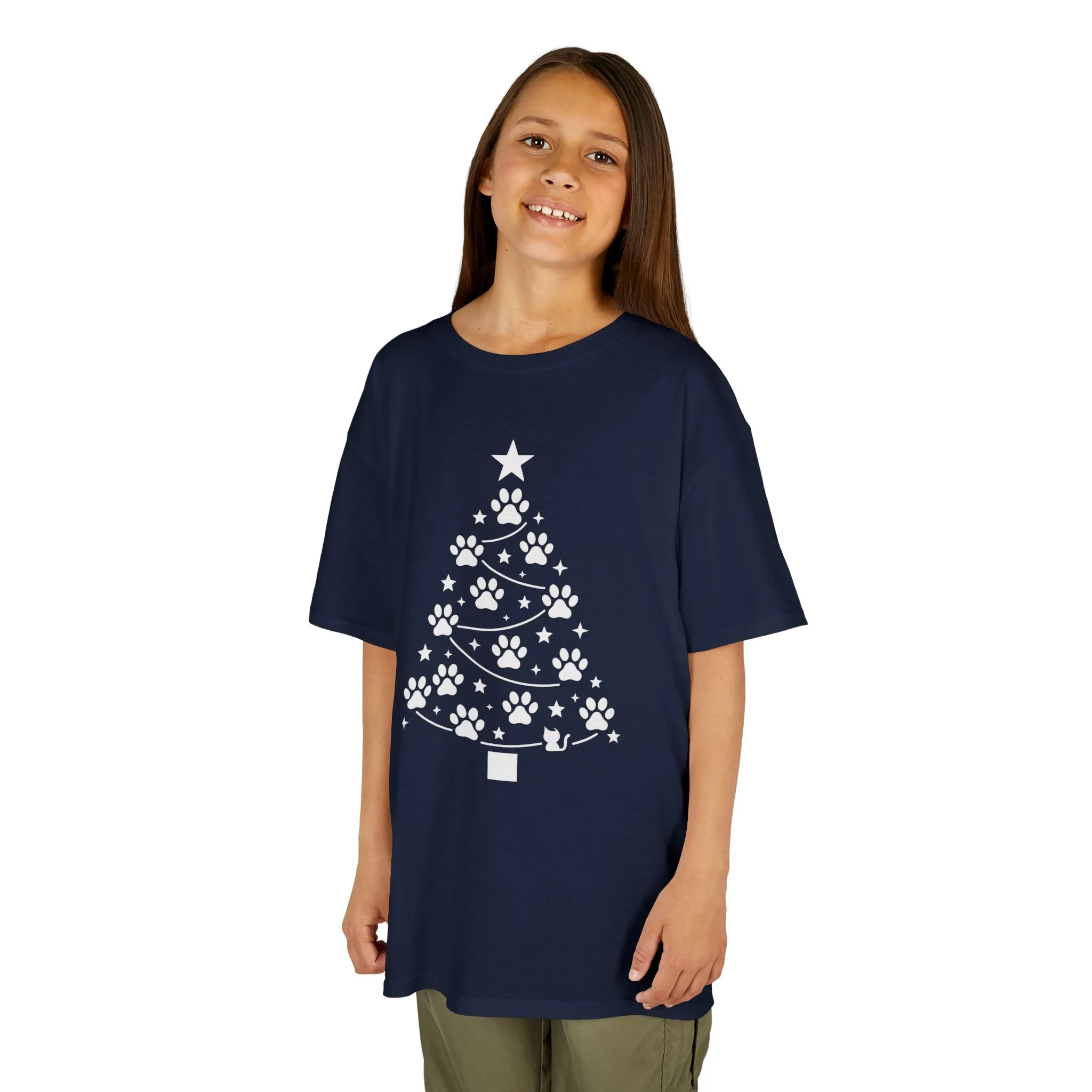 Paw Christmas Tree Girls Youth T-Shirt, Cute Pet Lover Holiday Tee - Image 8