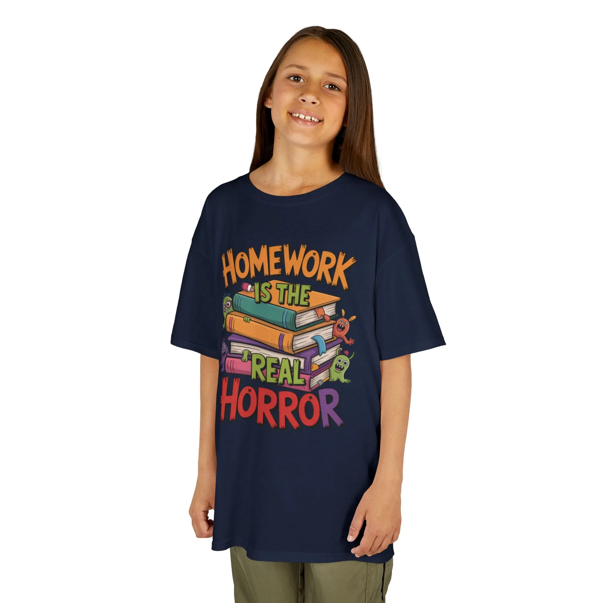 Kids Funny Homework Tee, Cute Monster School Shirt, Homework Is the Real Horror, Back to School Gift for Boys & Girls, Kids Halloween Tee - Image 14