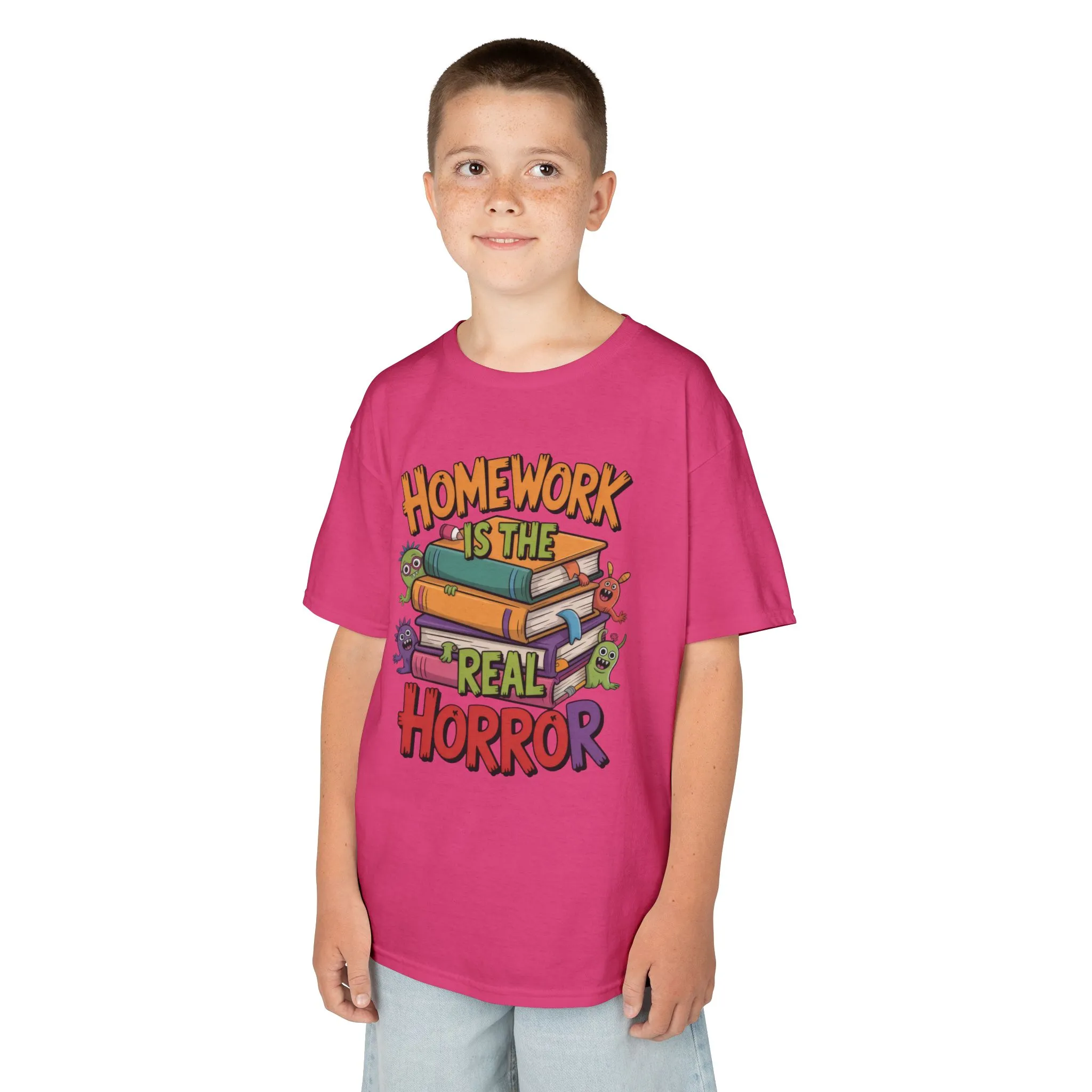Kids Funny Homework Tee, Cute Monster School Shirt, Homework Is the Real Horror, Back to School Gift for Boys & Girls, Kids Halloween Tee - Image 24