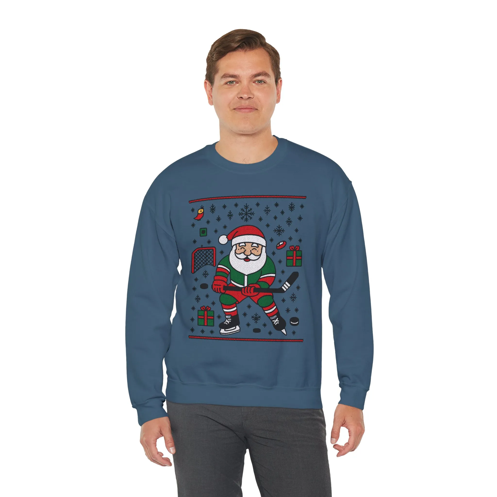 Hockey Santa Men's Christmas Sweatshirt, Funny Sports Holiday Jumper - Image 18