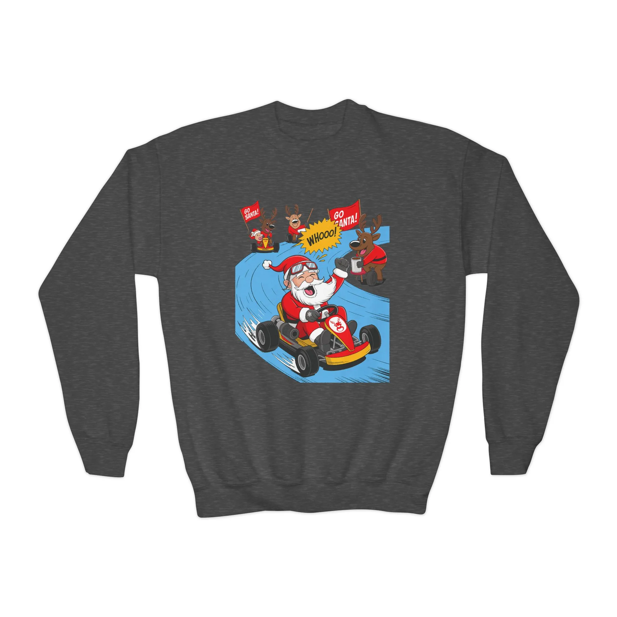 Go Santa Kart Racing Christmas Sweatshirt, Funny Santa - Reindeer Holiday Sweatshirt for Kids, Cute Christmas Jumper, Youth Xmas Gift - Image 7