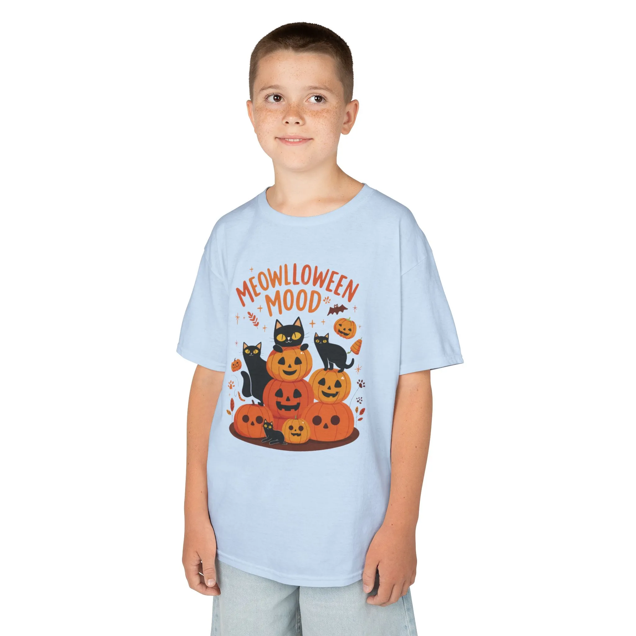 Meowlloween Mood Kids Shirt, Cute Black Cat Halloween T-Shirt for Girls and Boys, Funny Pumpkin Cat Tee, Cozy Fall Cat Lover Gift - Image 15