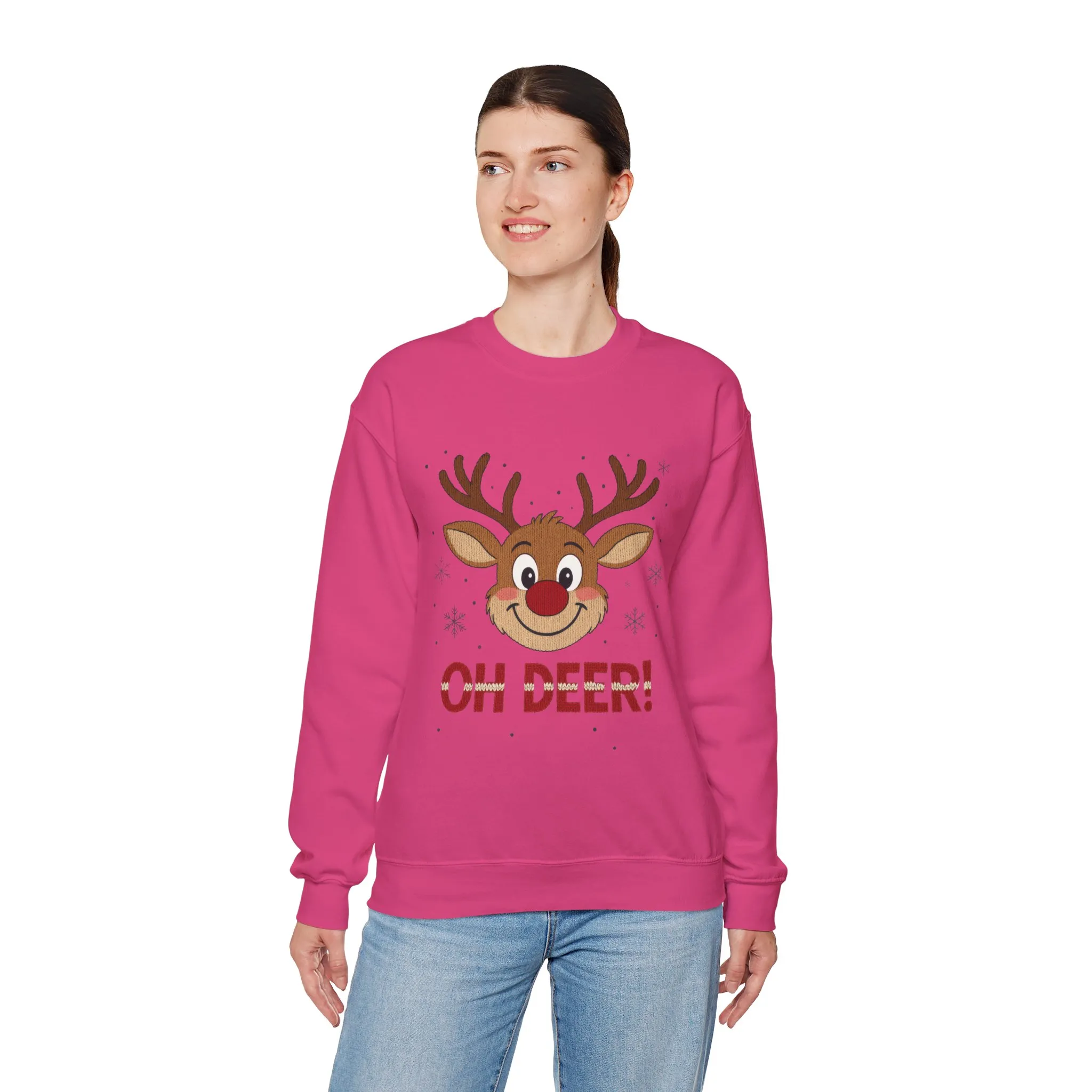 Womens Oh Deer Christmas Sweatshirt, Cute Reindeer Holiday Pullover, Women's Crewneck Sweatshirt - Image 27