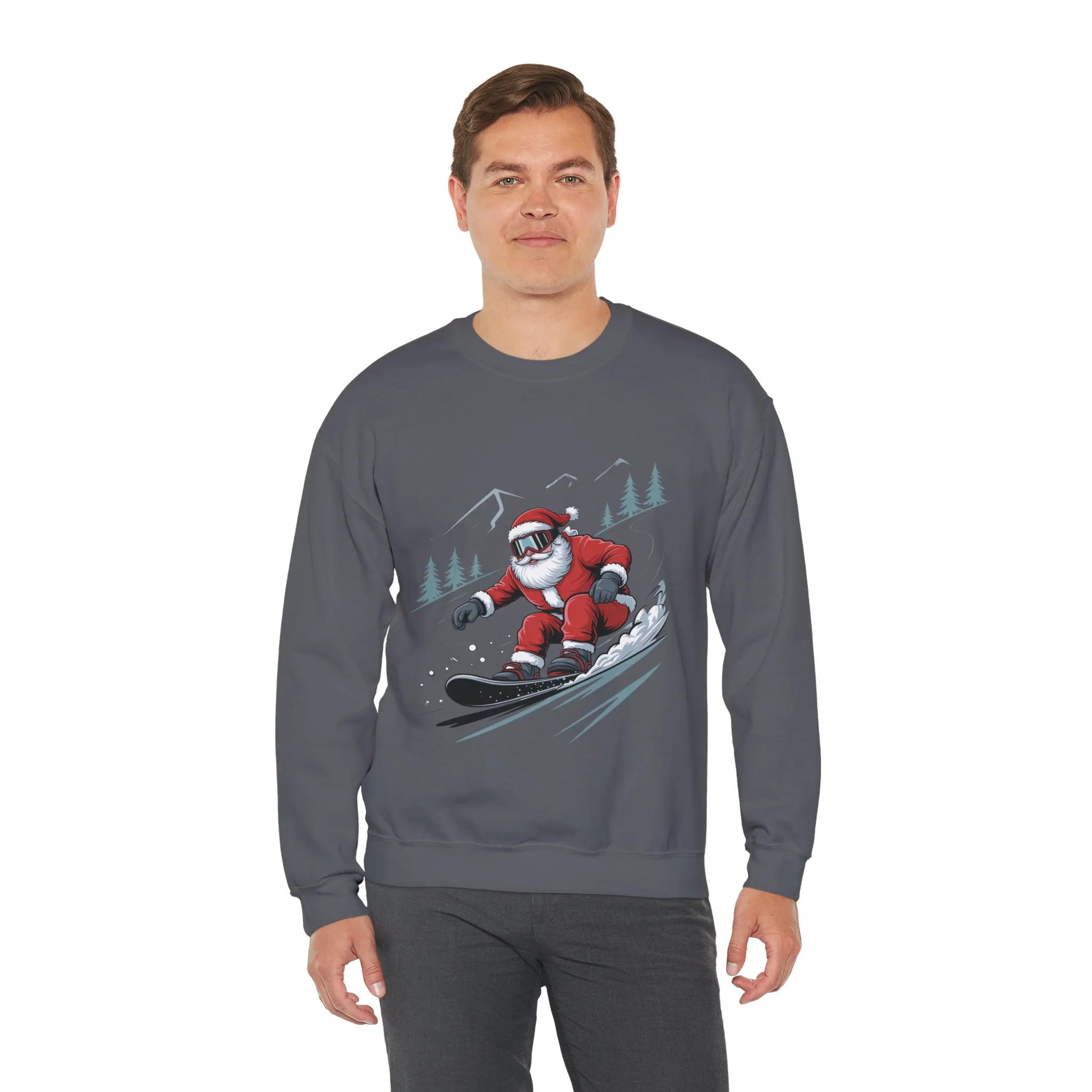 Snowboard Santa Christmas Sweatshirt, Cool Funny Holiday Sweater for Men, Santa Snowboarding Winter Jumper - Image 21