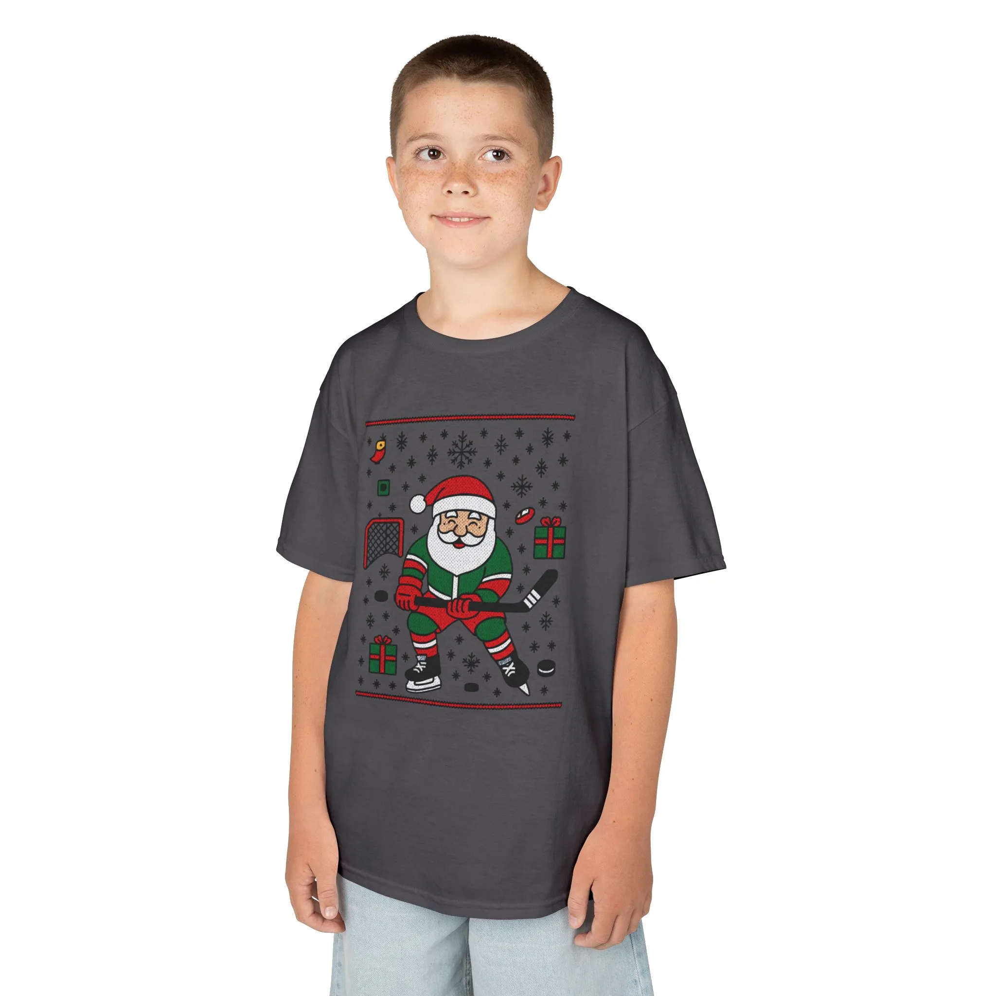 Hockey Santa Youth Christmas T-Shirt, Funny Holiday Sports Tee for Boys - Image 14