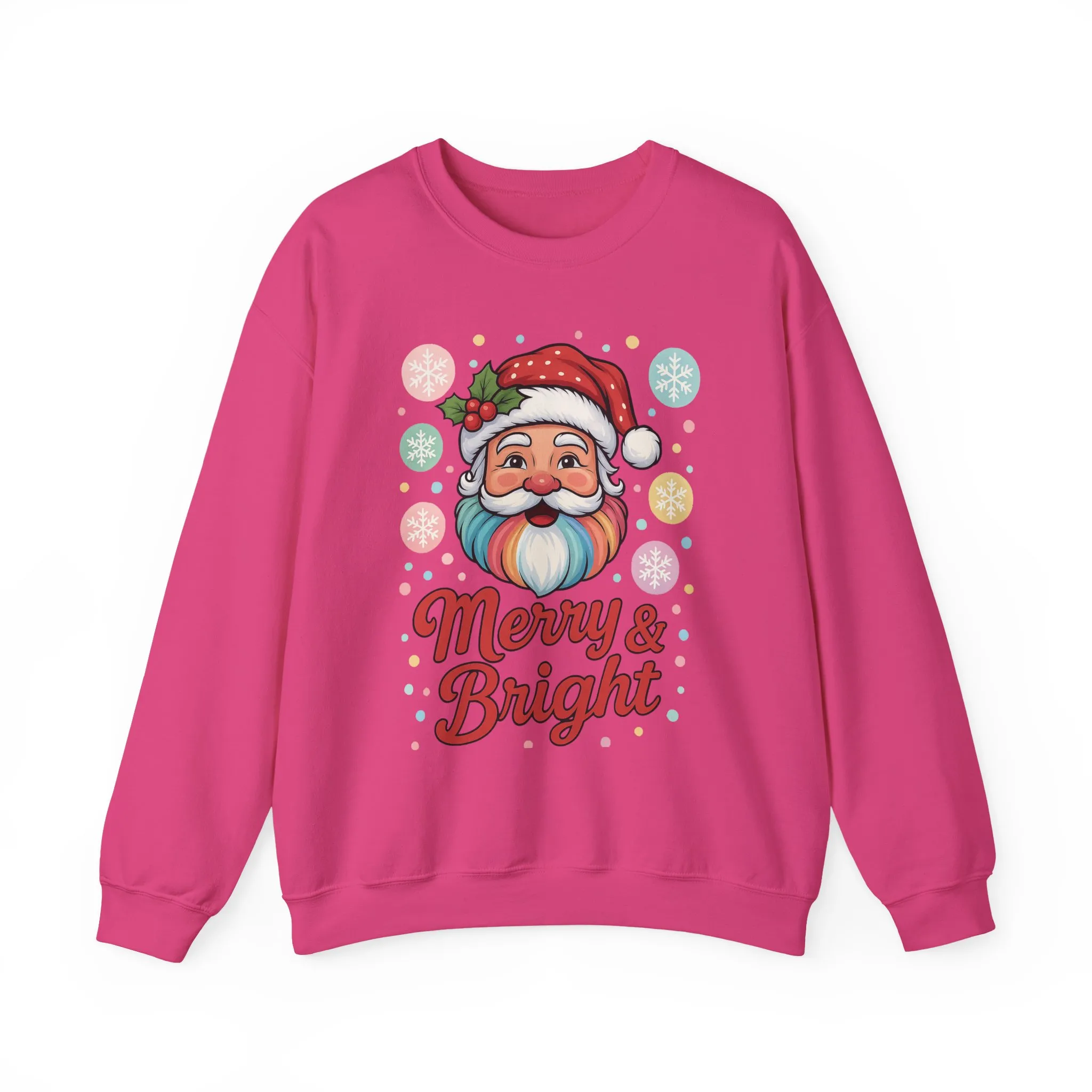 Merry - Bright Santa Christmas Sweatshirt, Retro Pastel Holiday Jumper, Cute Santa Sweater for Women - Image 2