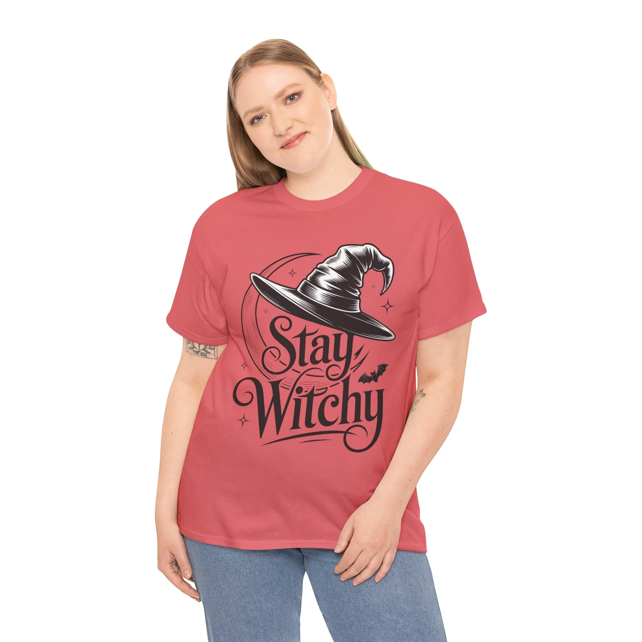 Stay Witchy Gothic Moon Witch Hat Women's T-Shirt, Minimalist Halloween Witchy Graphic Tee - Image 12