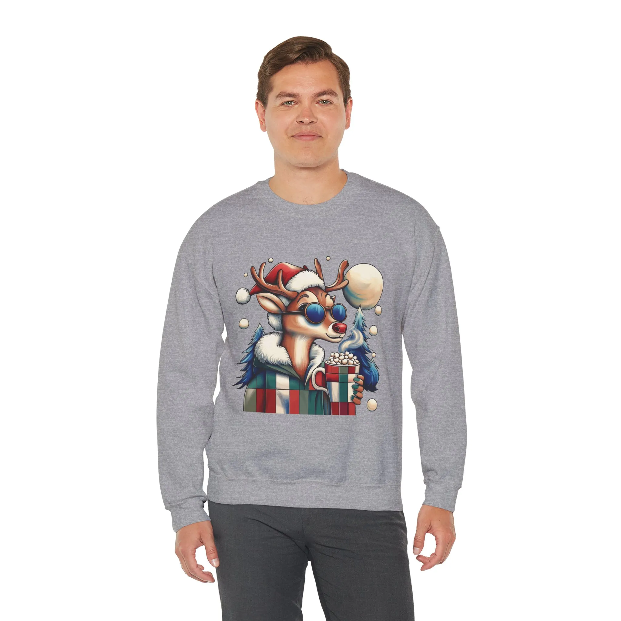 Cool Reindeer Christmas Sweatshirt, Funny Holiday Pullover for Men, Men's Heavy Blend™ Crewneck Sweatshirt - Image 12
