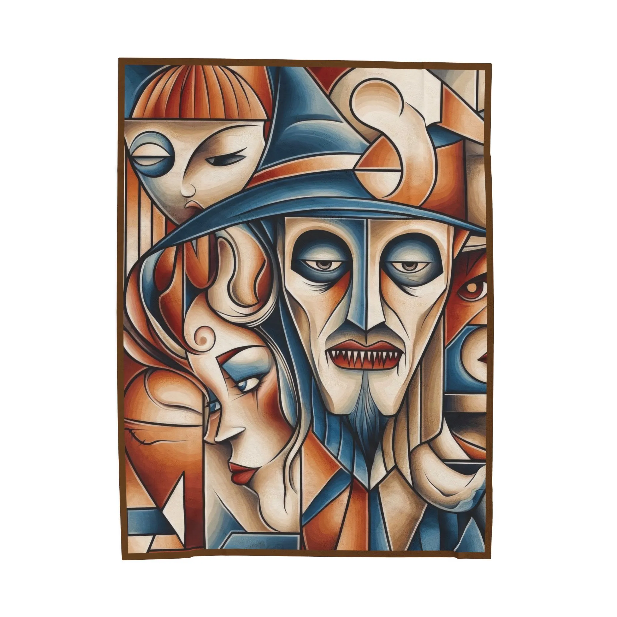 Abstract Gothic Faces Velveteen Plush Blanket, Cubist Witch and Vampire Art Throw Blanket, Modern Halloween Home Decor, Unique Artistic Gift - Image 2
