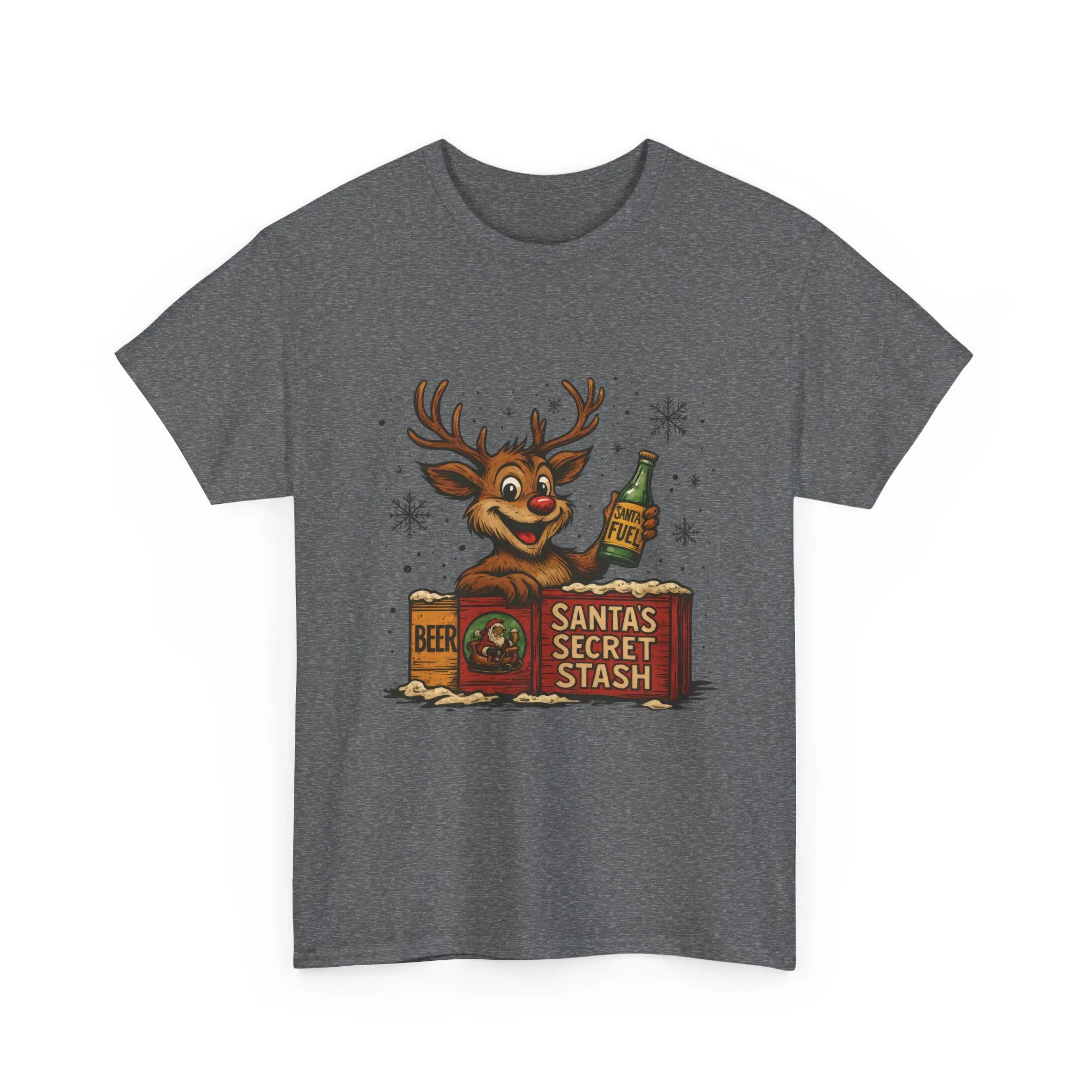 Men's Funny Christmas T-Shirt, Santa's Secret Stash Reindeer Tee - Image 10