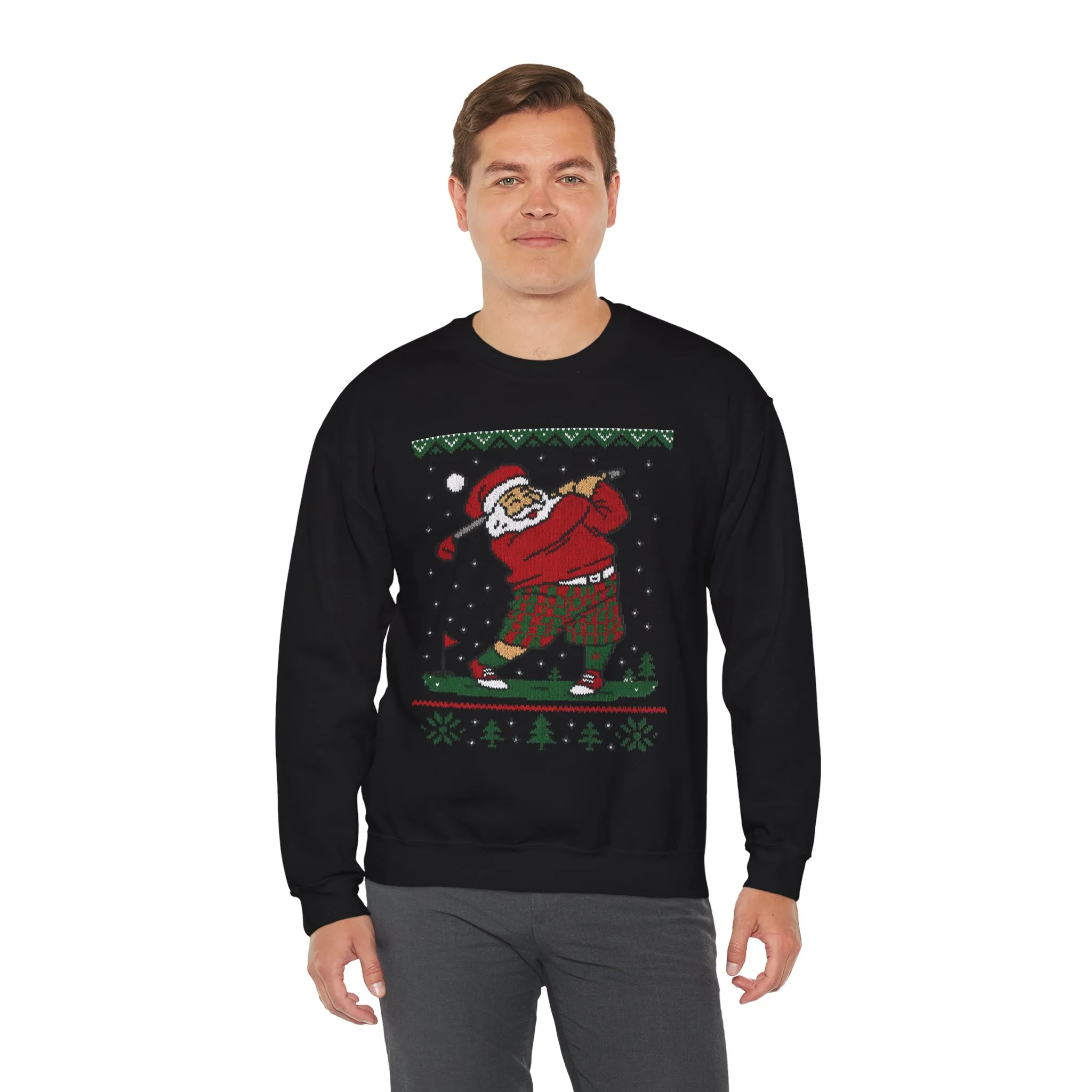 Golfing Santa Christmas Sweatshirt, Funny Golf Lover Holiday Jumper, Ugly Christmas Golf Sweater for Men - Image 6