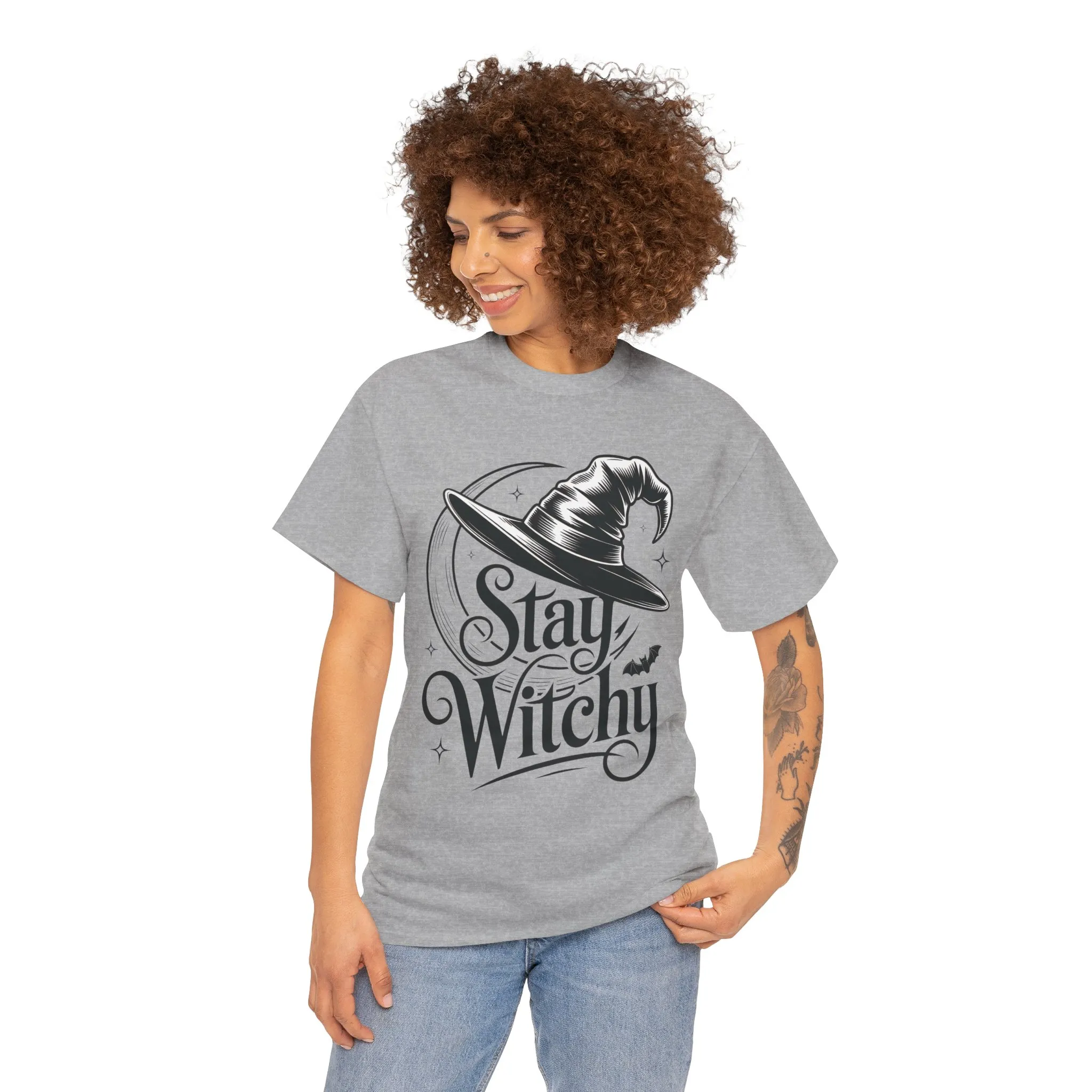 Stay Witchy Gothic Moon Witch Hat Women's T-Shirt, Minimalist Halloween Witchy Graphic Tee - Image 14