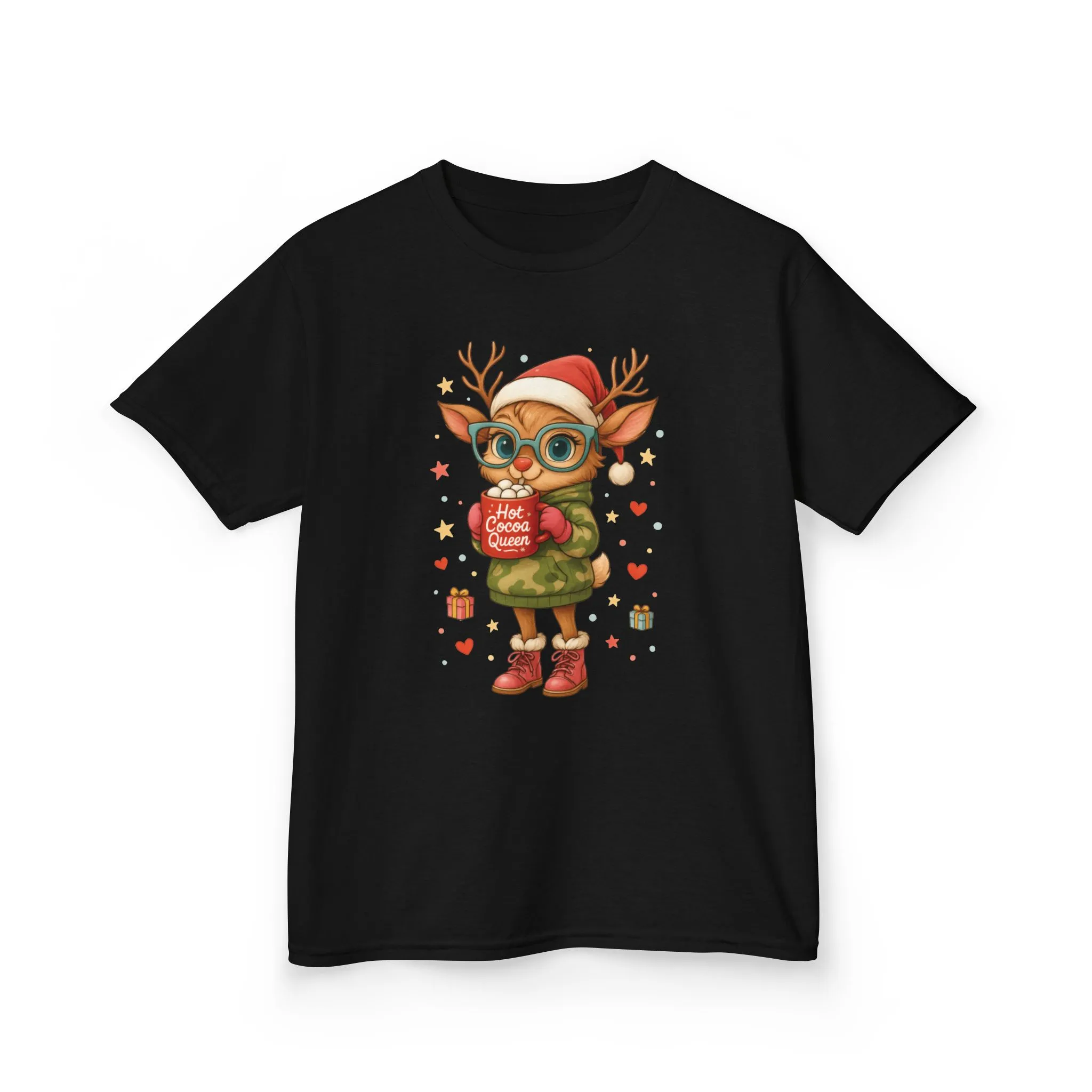 Hot Cocoa Queen Christmas T-Shirt for Girls, Cute Holiday Reindeer Tee - Image 7