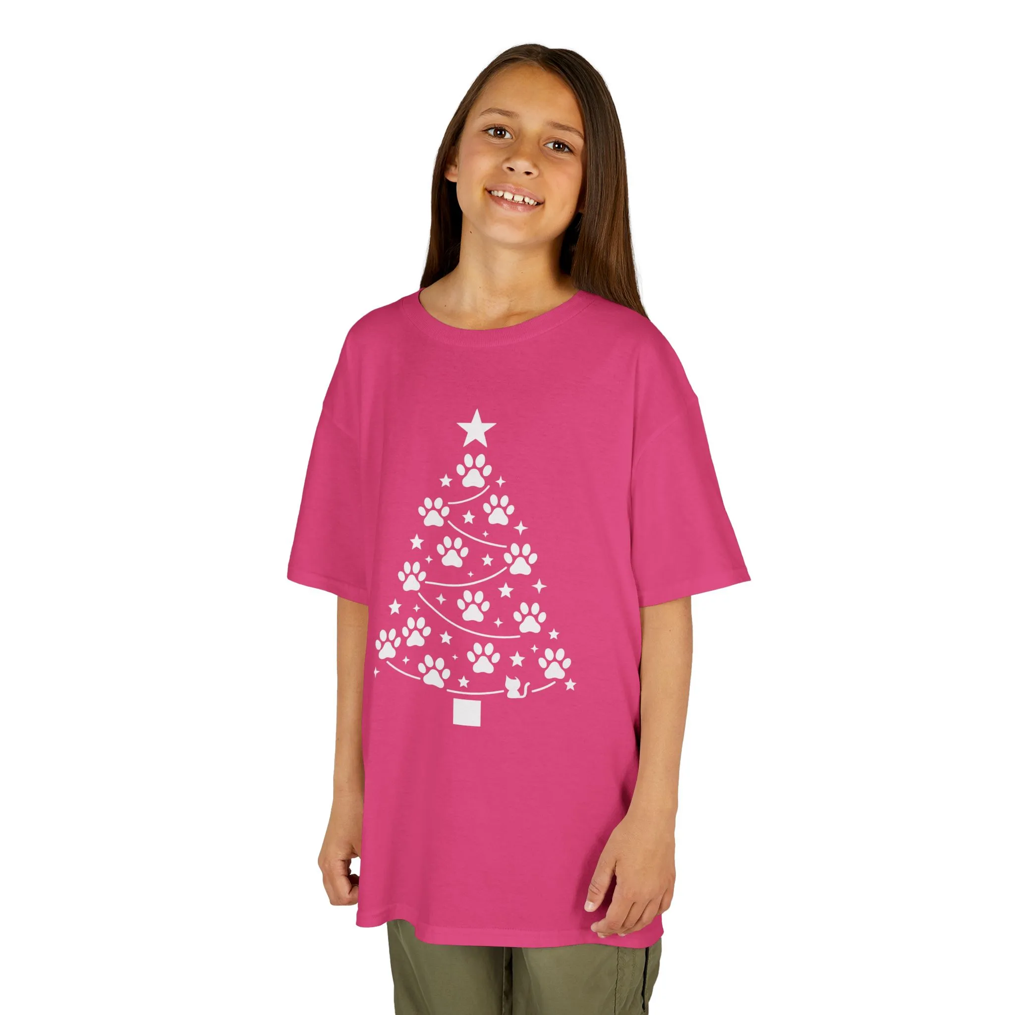Paw Christmas Tree Girls Youth T-Shirt, Cute Pet Lover Holiday Tee - Image 12