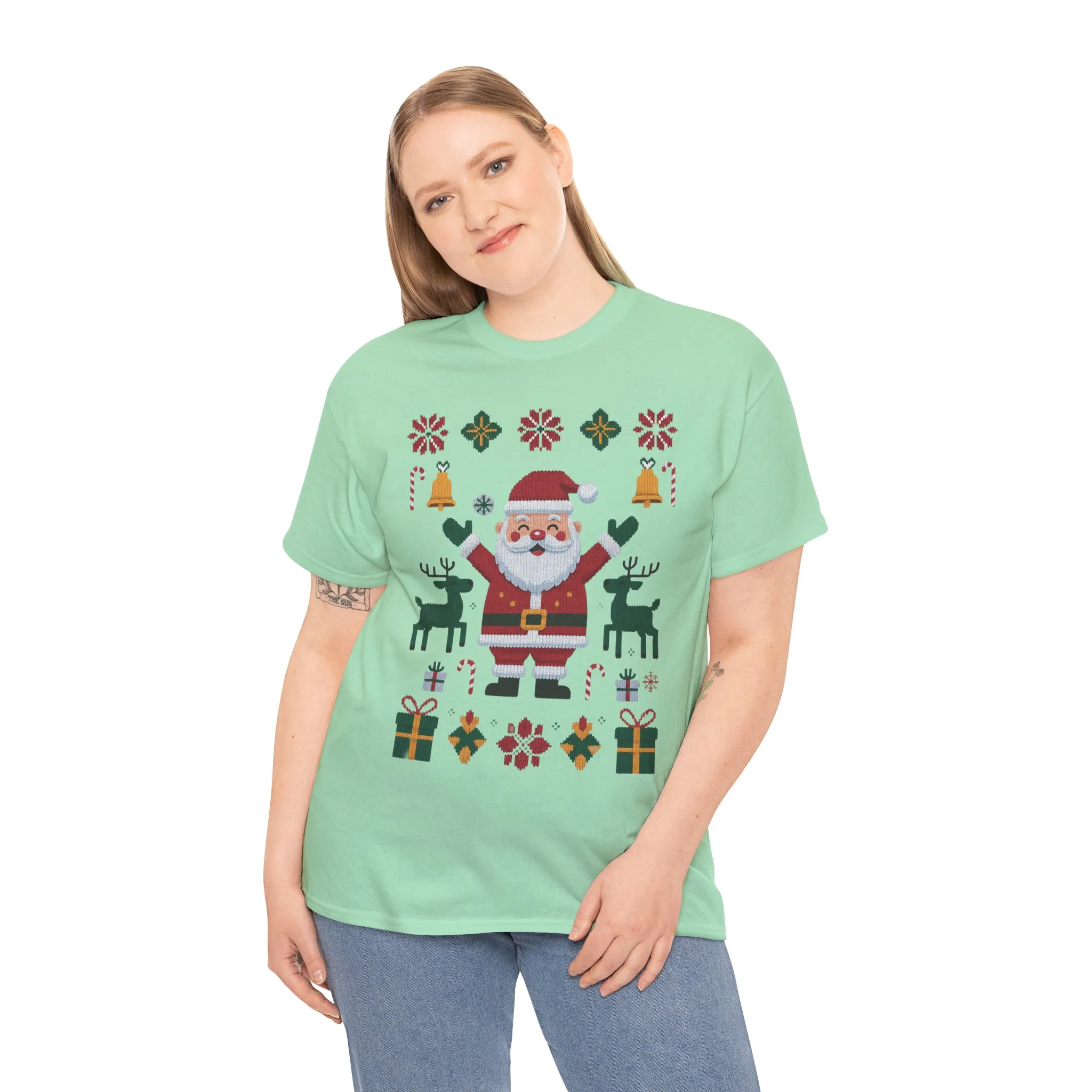 Santa Christmas T-Shirt, Cute Reindeer Holiday Tee, Classic Nordic Christmas Shirt for Women - Image 15