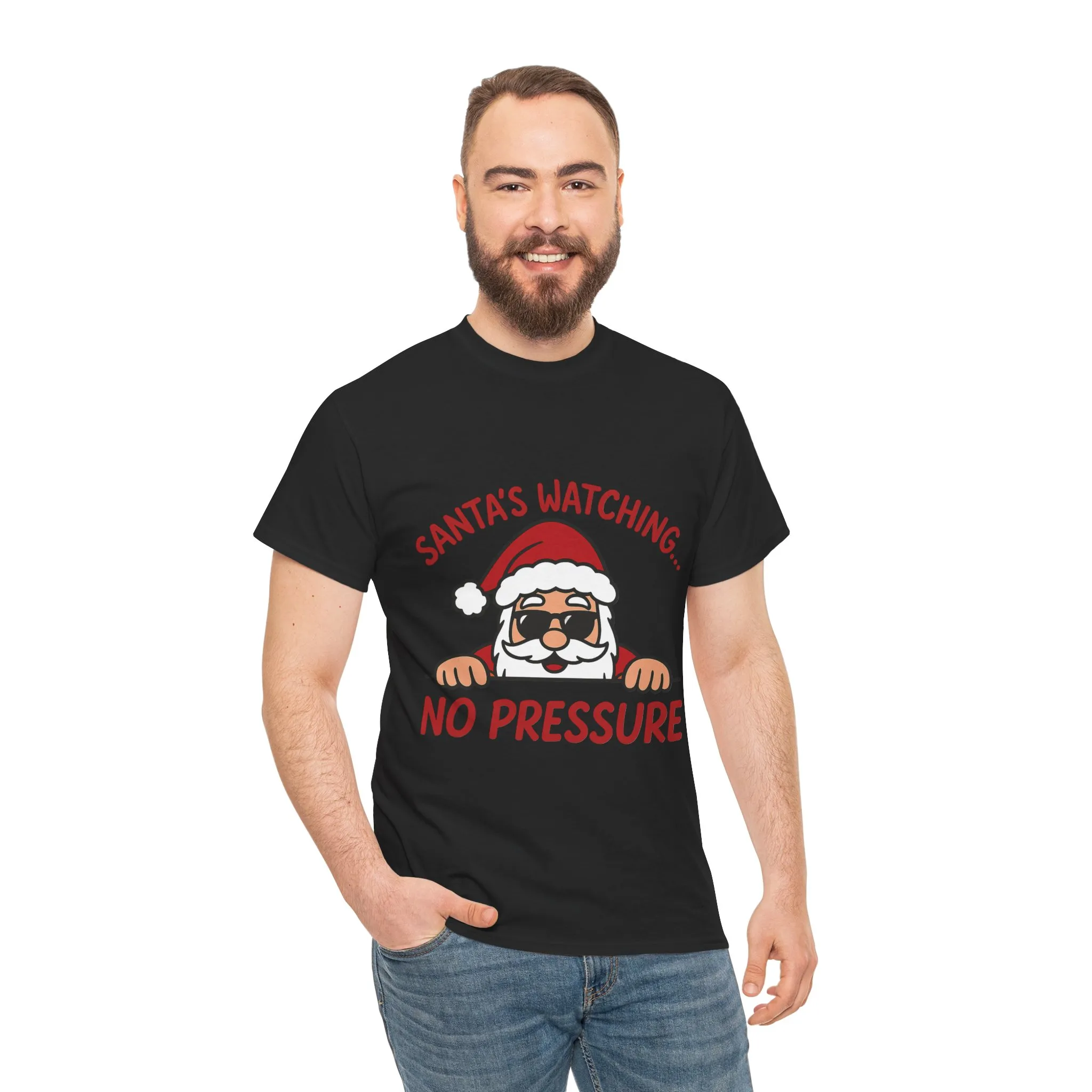 Santa's Watching No Pressure Men's Christmas T-Shirt, Funny Holiday Tee - Image 5