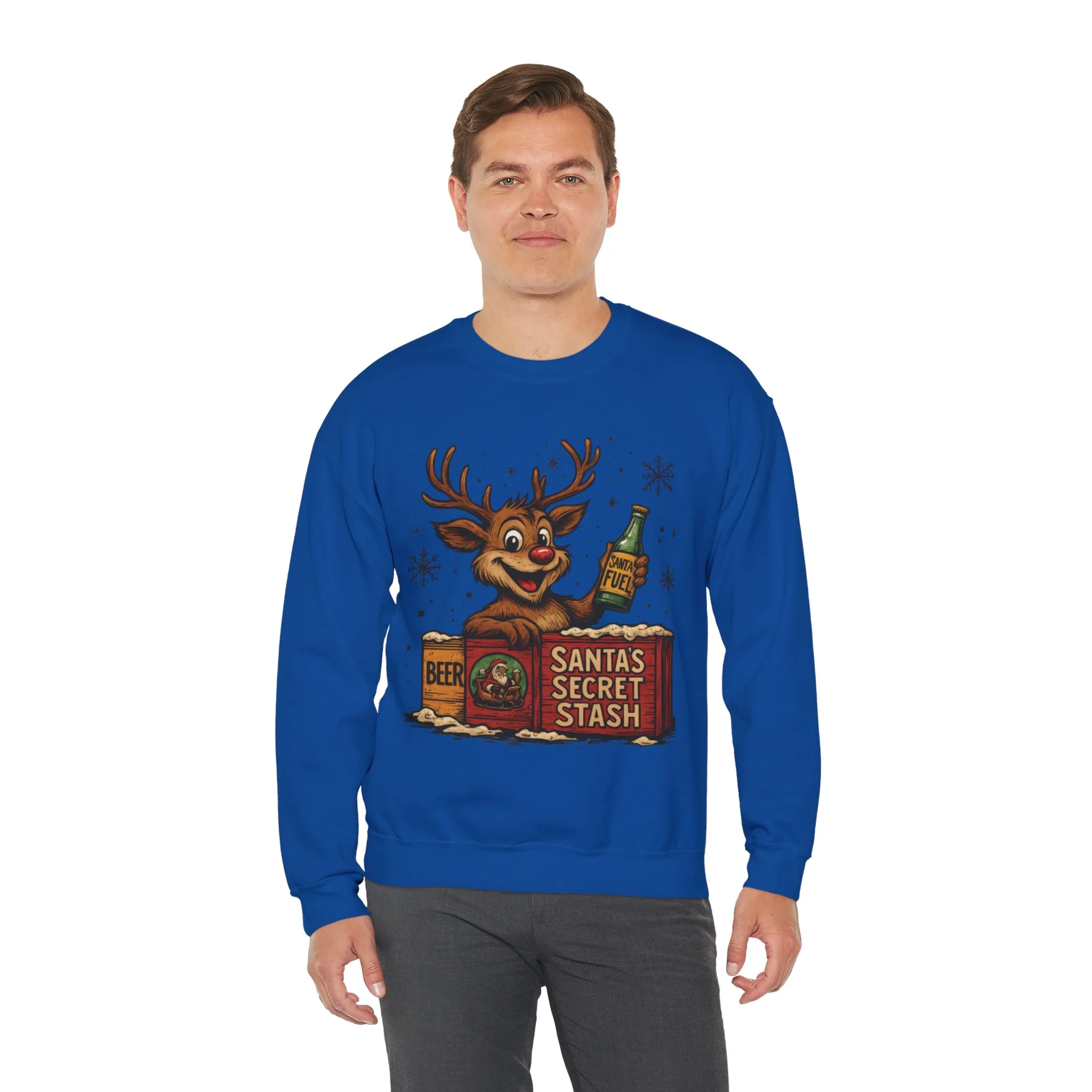 Mens Funny Christmas Sweatshirt, Santa's Secret Stash Reindeer Pullover, Men's Heavy Blend™ Crewneck Sweatshirt - Image 24