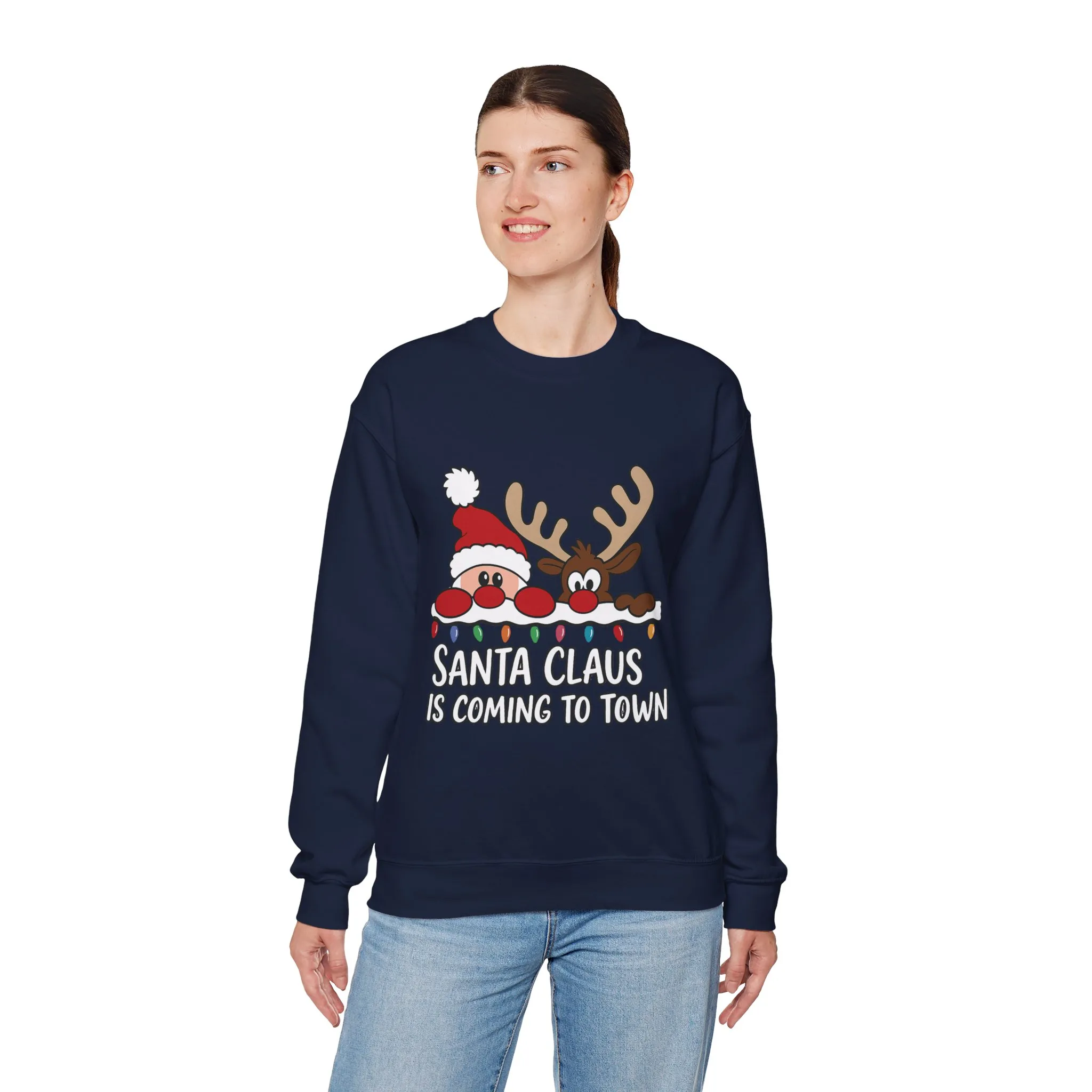 Santa Claus Is Coming to Town Women's Christmas Sweatshirt, Cute Santa - Reindeer Holiday Jumper - Image 19
