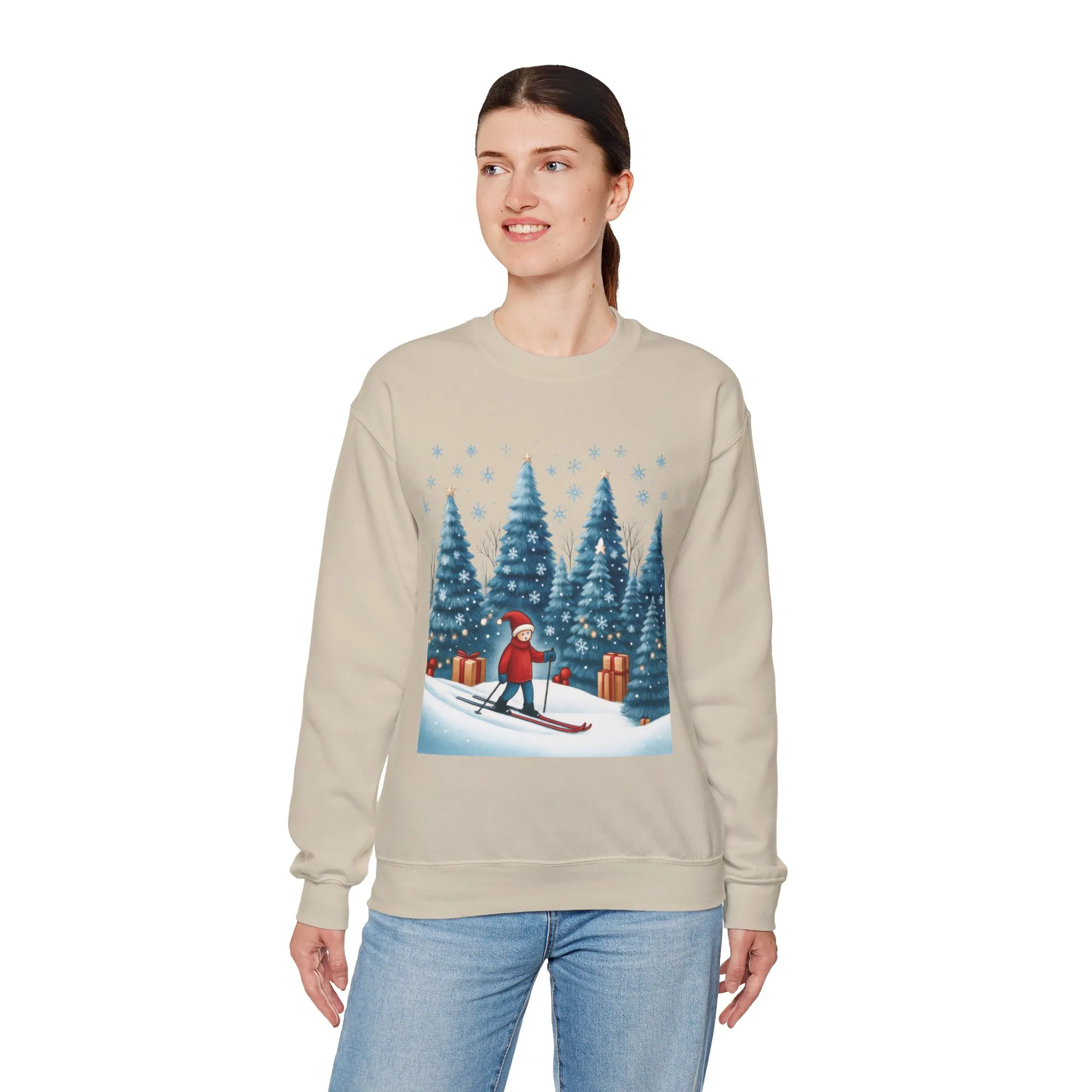 Womens Christmas Skiing Sweatshirt, Cozy Winter Holiday Pullover, Women's Heavy Blend™ Crewneck Sweatshirt - Image 12