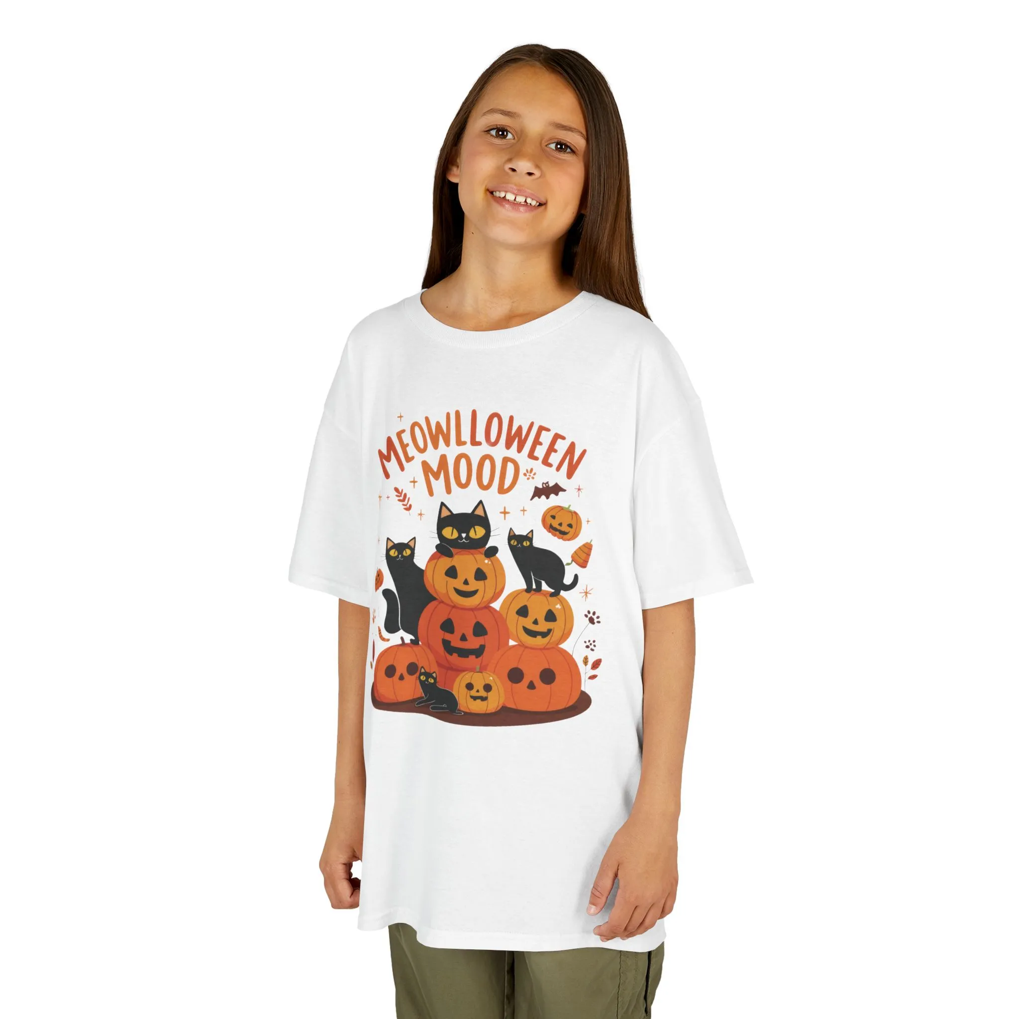 Meowlloween Mood Kids Shirt, Cute Black Cat Halloween T-Shirt for Girls and Boys, Funny Pumpkin Cat Tee, Cozy Fall Cat Lover Gift - Image 5