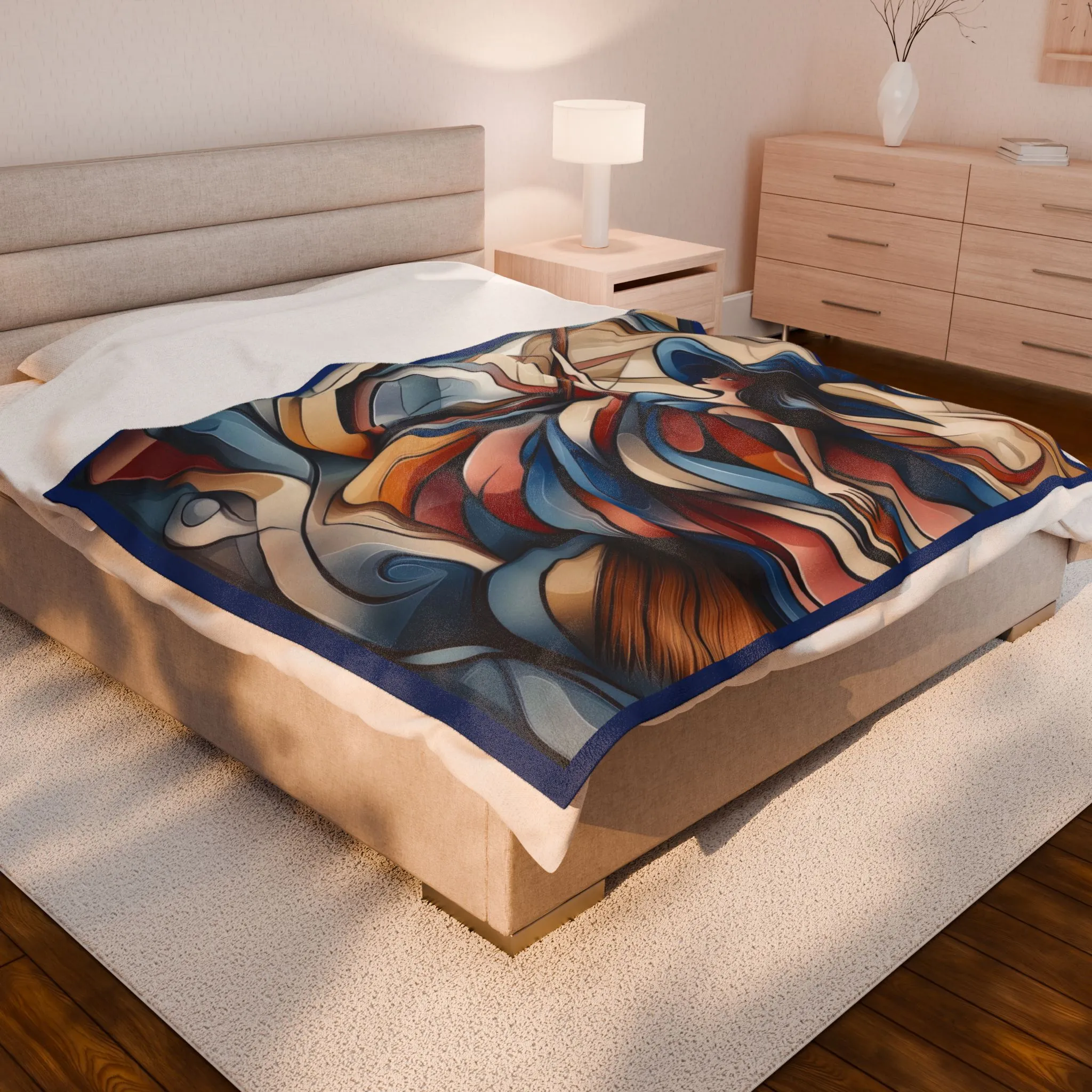 Abstract Witch Flying on Broom Velveteen Plush Blanket, Modern Art Deco Witch Blanket, Halloween Home Decor, Cozy Boho Gothic Throw Gift - Image 3
