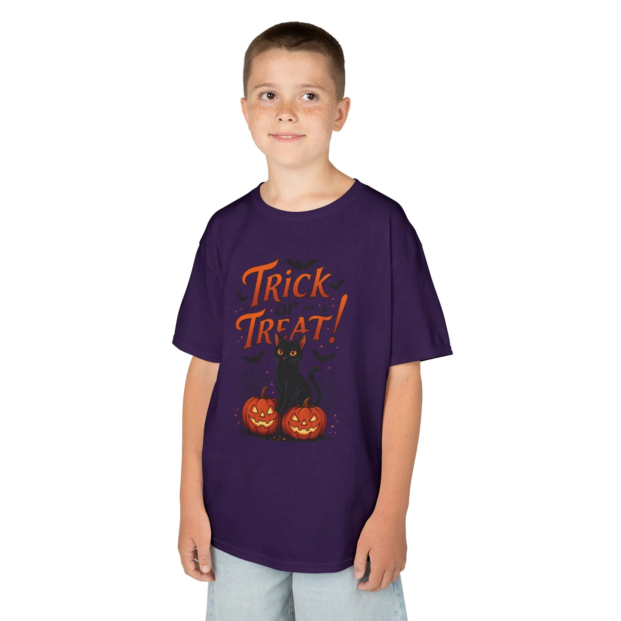 Cute Trick or Treat Black Cat T-Shirt for Girls Boys, Fun Spooky Halloween Tee, Pumpkin Cat Shirt for Kids, Fall Party Outfit - Image 21