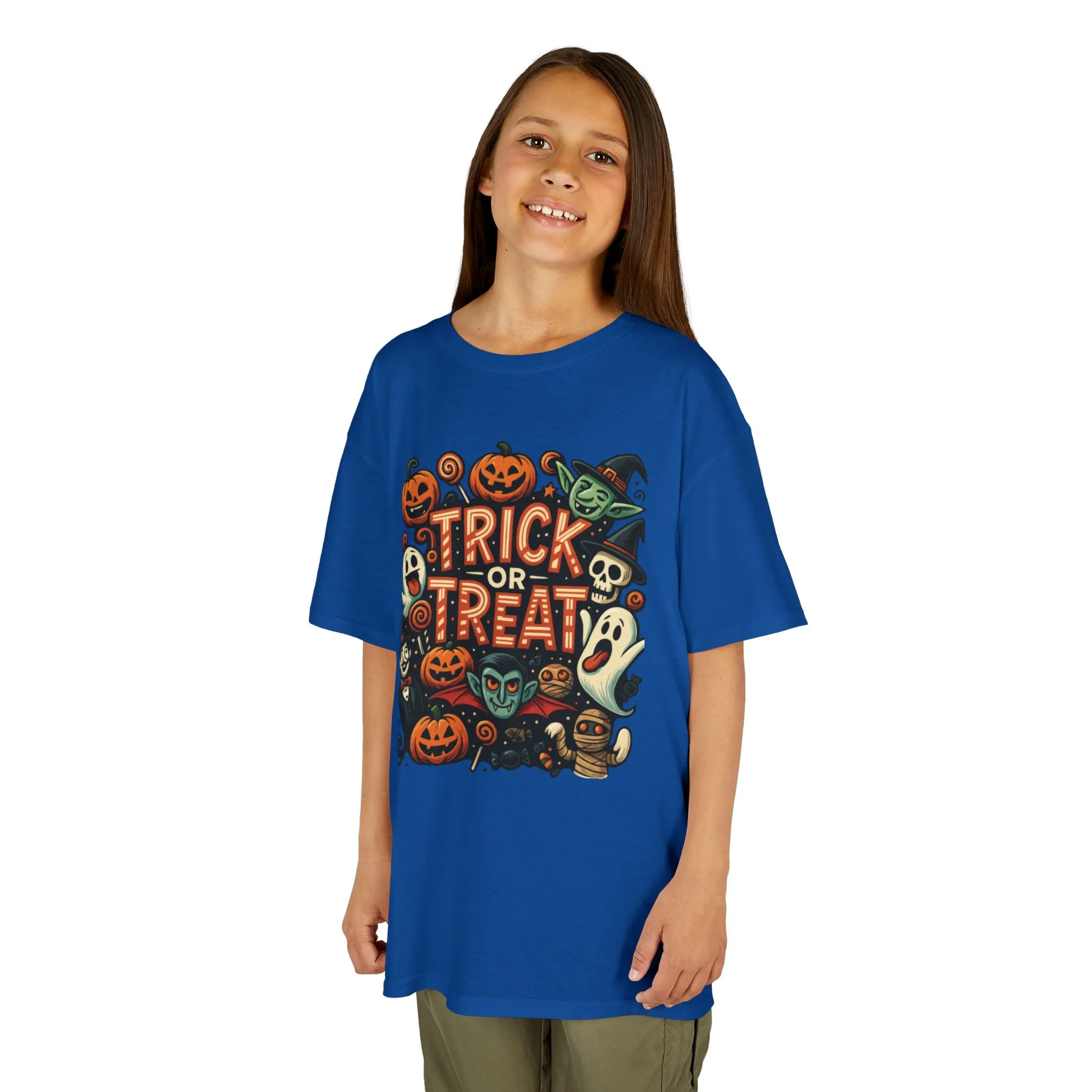 Kids Trick or Treat T-Shirt, Halloween Graphic Tee with Pumpkins, Ghosts & Vampires, Fun Spooky Shirt for Children - Image 17