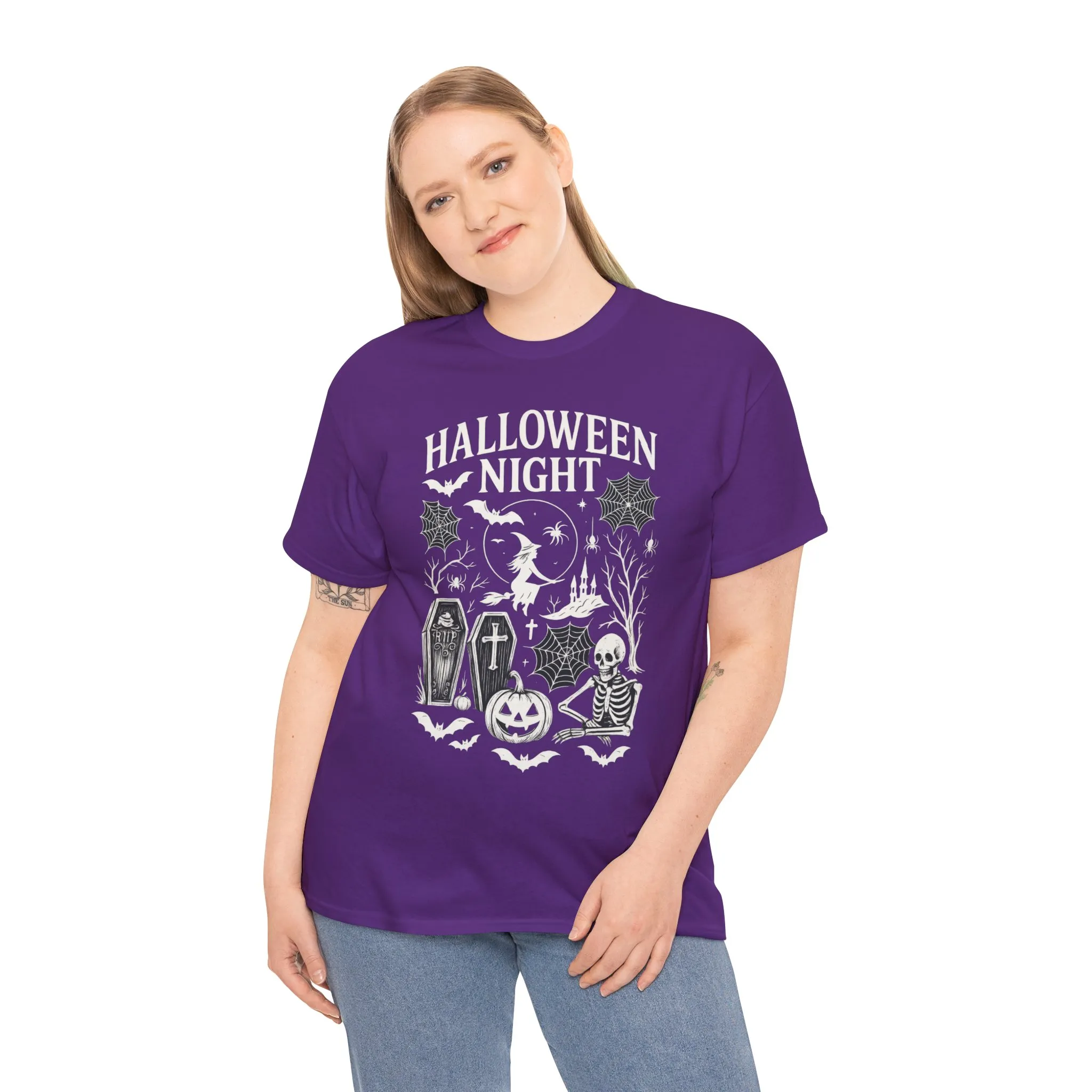 Halloween Night Women's T-Shirt, Gothic Witch Skeleton Pumpkin Tee, Spooky Scary Shirt for Halloween Party - Image 18