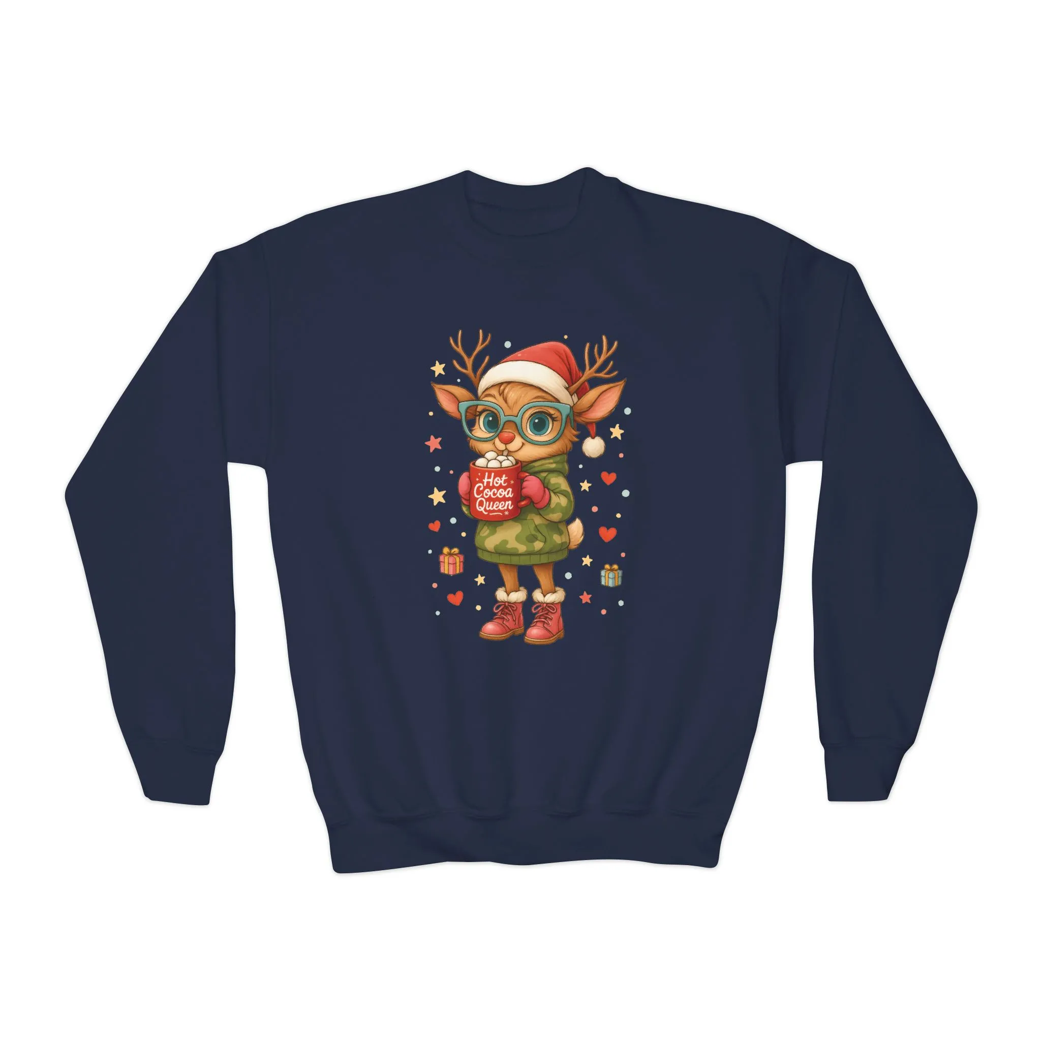 Hot Cocoa Queen Christmas Sweatshirt for Girls, Cute Holiday Reindeer Jumper - Image 13