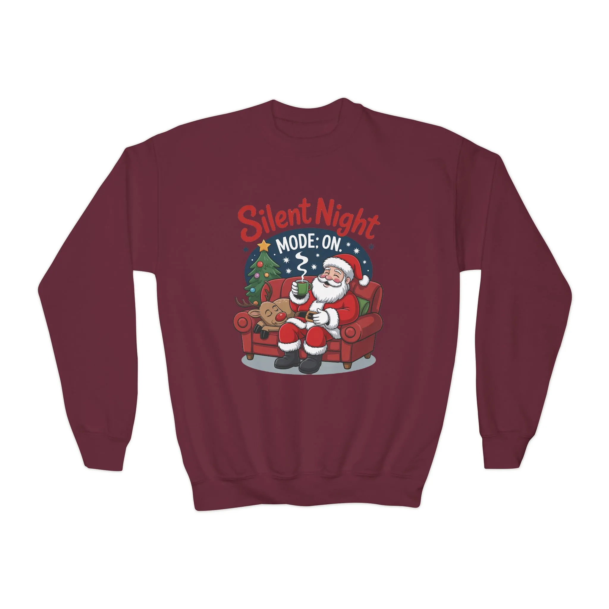 Kids Silent Night Mode On Christmas Sweatshirt, Cute Santa - Reindeer Holiday Jumper, Funny Cozy Christmas Sweater for Youth - Image 13