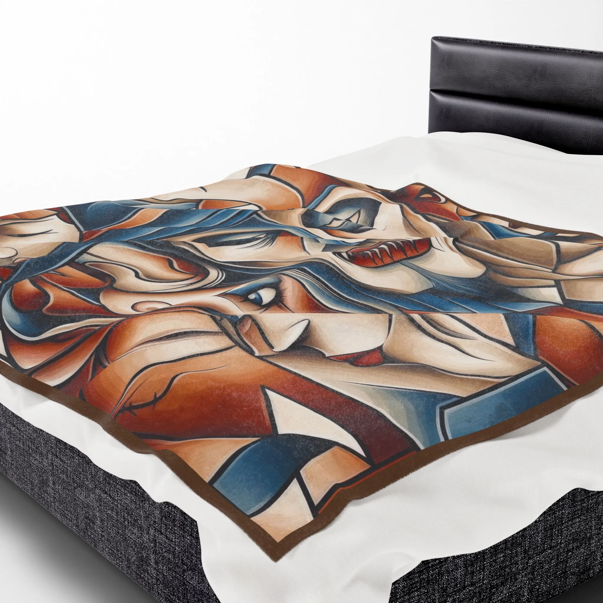 Abstract Gothic Faces Velveteen Plush Blanket, Cubist Witch and Vampire Art Throw Blanket, Modern Halloween Home Decor, Unique Artistic Gift - Image 7