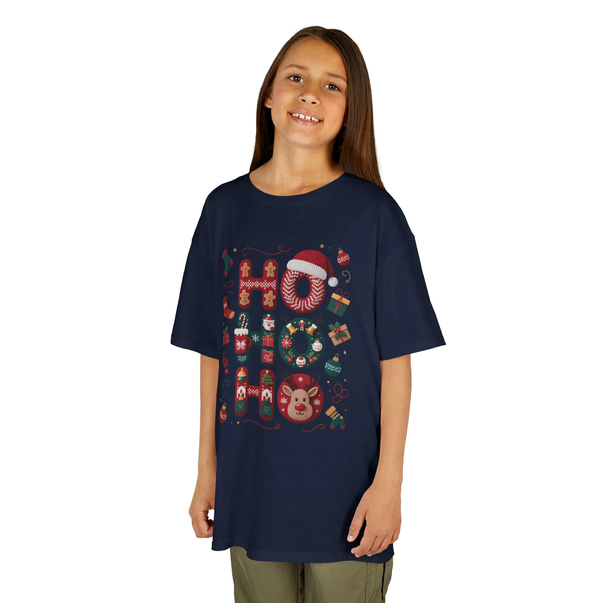 Ho Ho Ho Kids Christmas T-Shirt, Cute Girls Holiday Outfit, Reindeer, Gingerbread - Santa Hat Design, Cozy Winter Top - Image 14