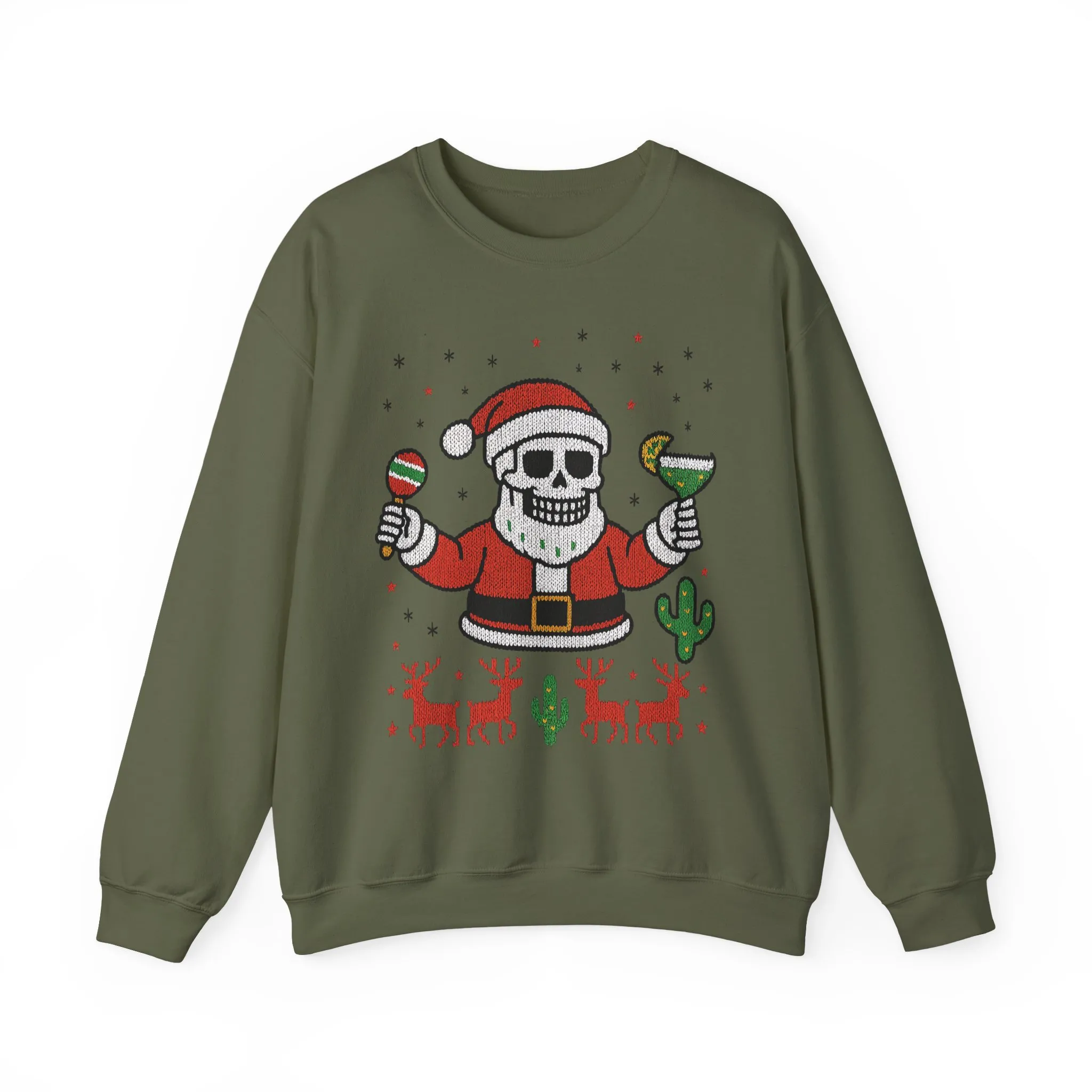 Skeleton Santa Ugly Christmas Sweatshirt for Men, Funny Margarita Holiday Jumper - Image 10