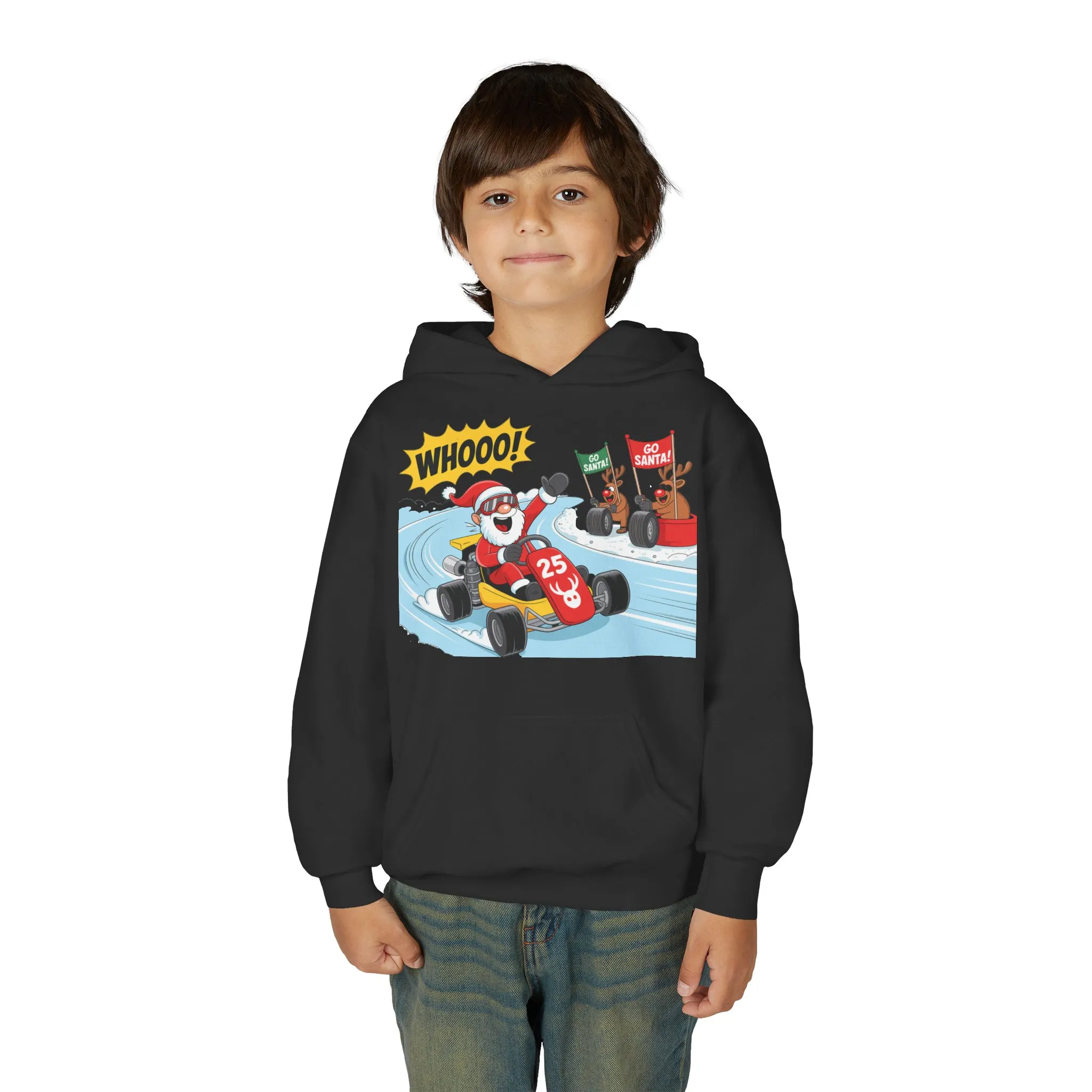 Go Santa Kart Racing Christmas Hoodie, Funny Santa - Reindeer Holiday Sweatshirt for Kids, Cute Christmas Jumper Youth Gift - Image 11