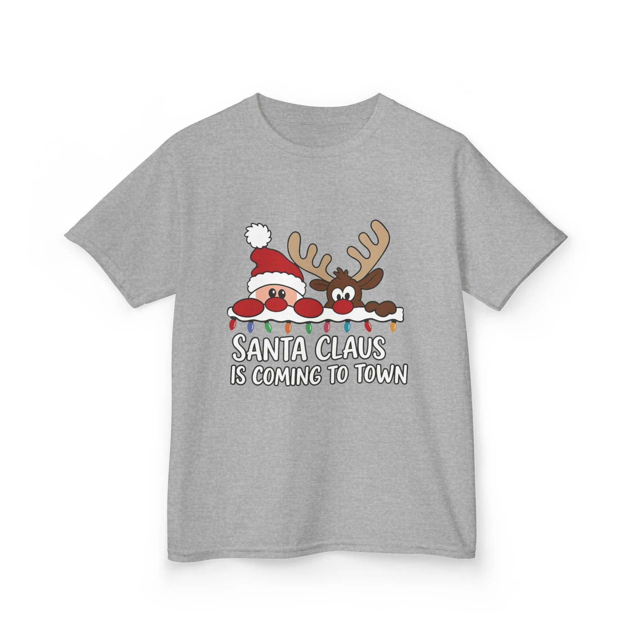 Santa Claus Is Coming to Town Kids Christmas T-Shirt, Cute Reindeer - Santa Holiday Tee - Image 5