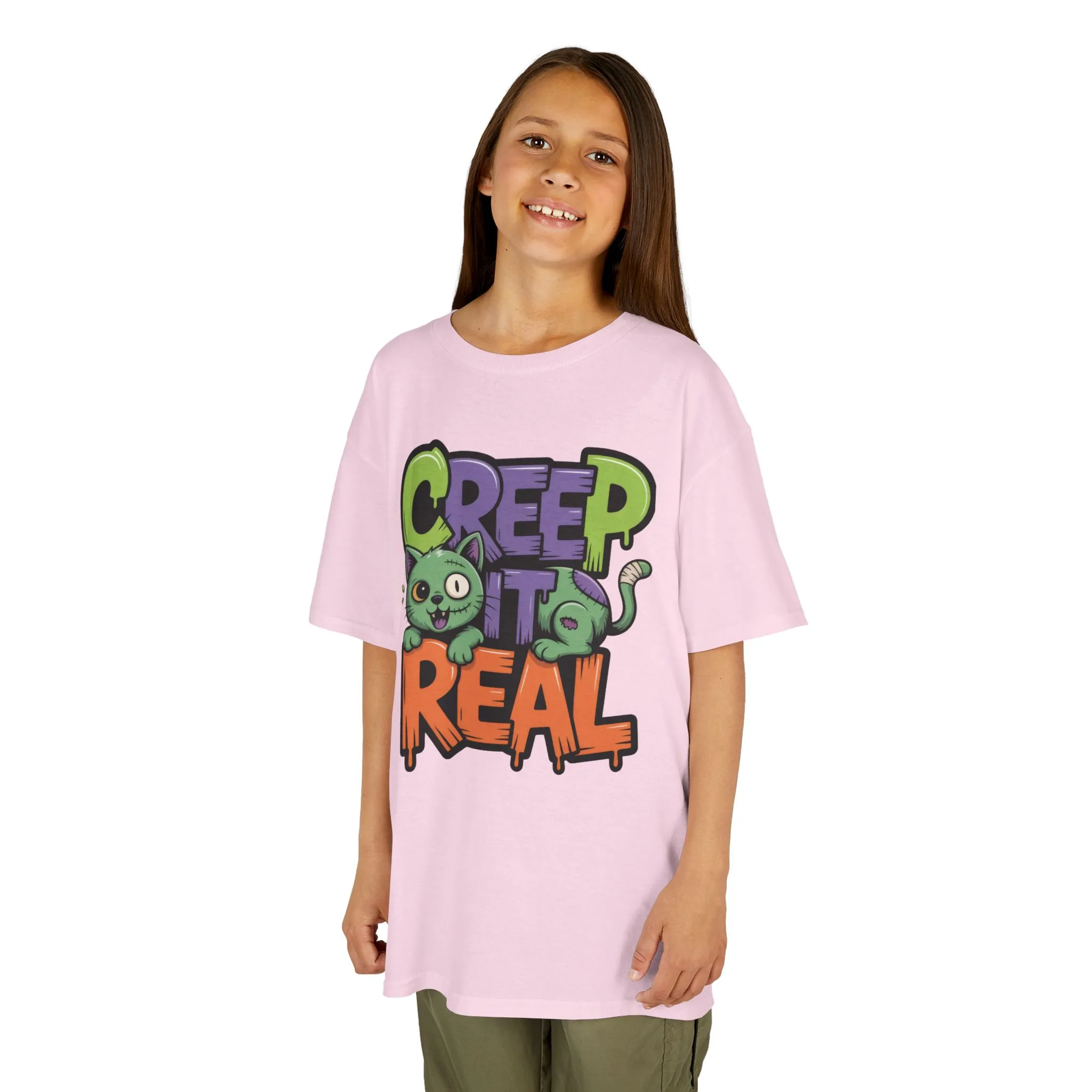 Creep It Real Kids Halloween Shirt, Cute Zombie Cat Graffiti Style T-Shirt for Boys & Girls - Image 23