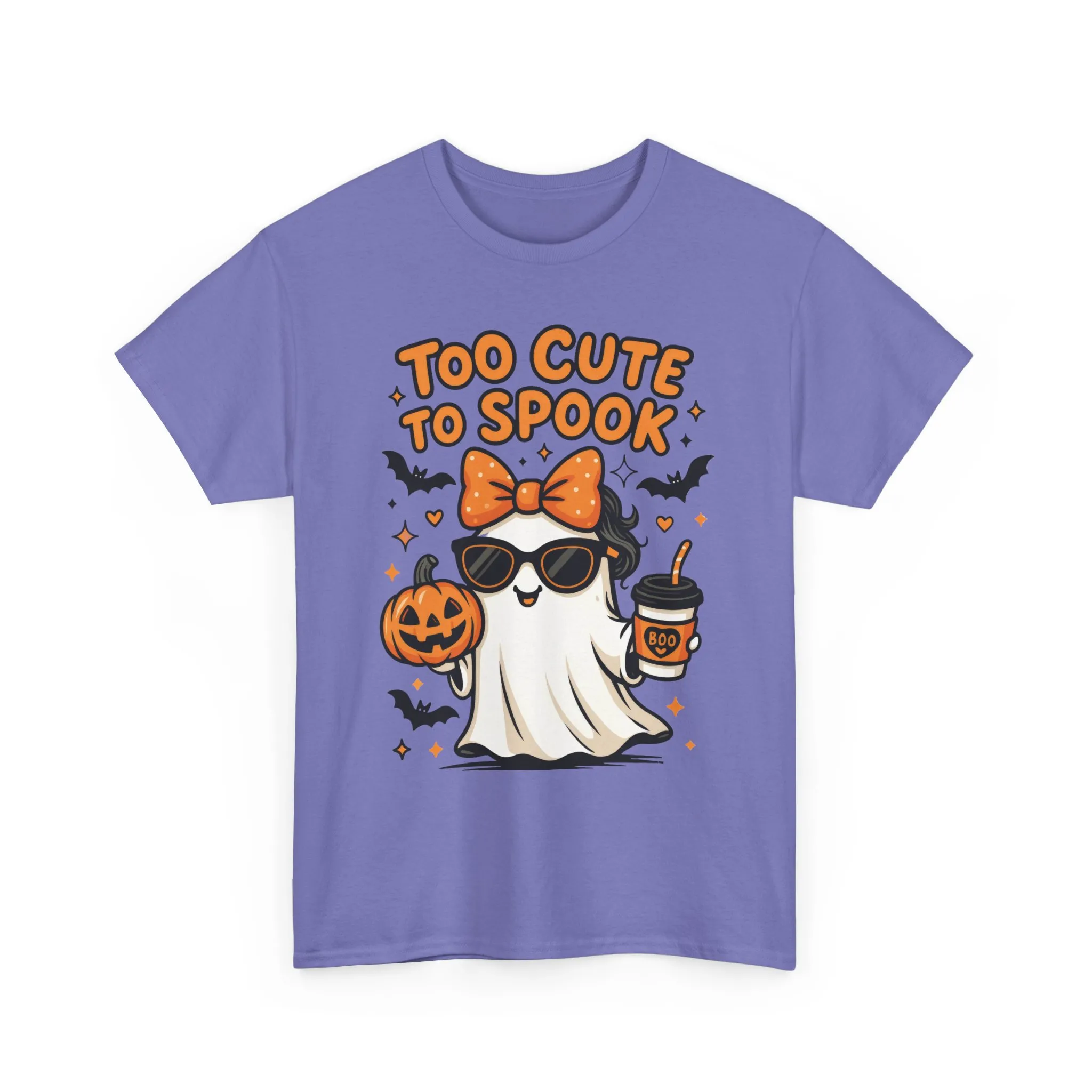 Too Cute To Spook Women's T-Shirt, Cute Ghost Pumpkin Coffee Halloween Graphic Tee - Image 19