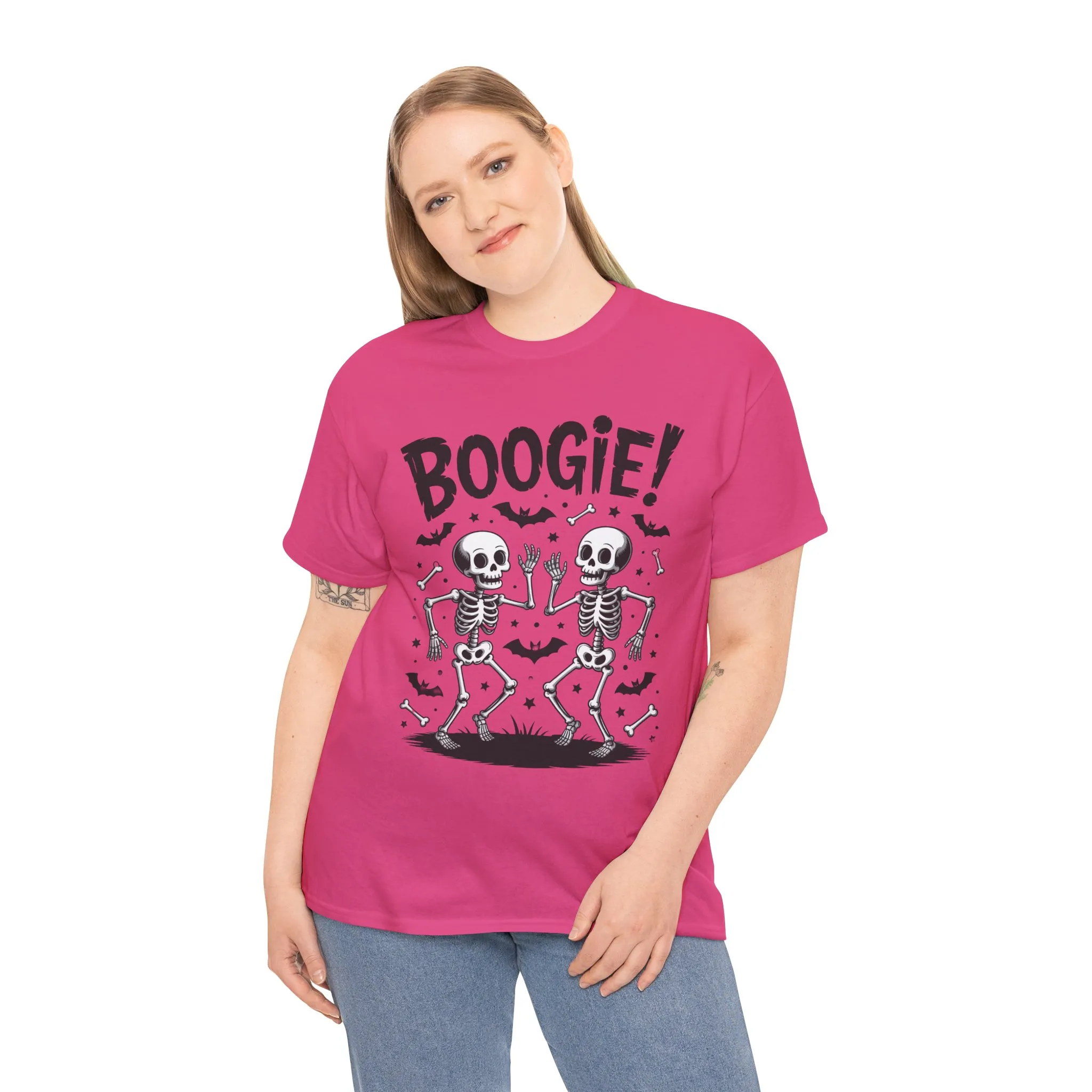 Halloween Dancing Skeletons Women's T-Shirt, BOOGIE! Funny Spooky Graphic Tee for Women, Women's Heavy Cotton Tee - Image 21