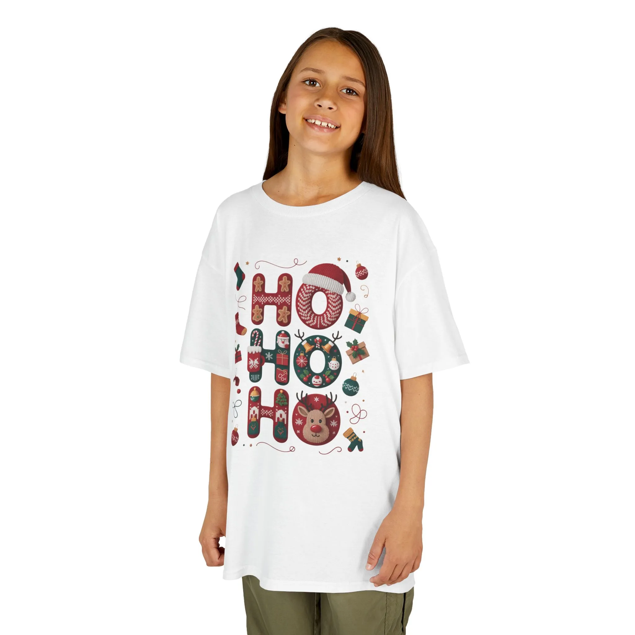 Ho Ho Ho Kids Christmas T-Shirt, Cute Girls Holiday Outfit, Reindeer, Gingerbread - Santa Hat Design, Cozy Winter Top - Image 4